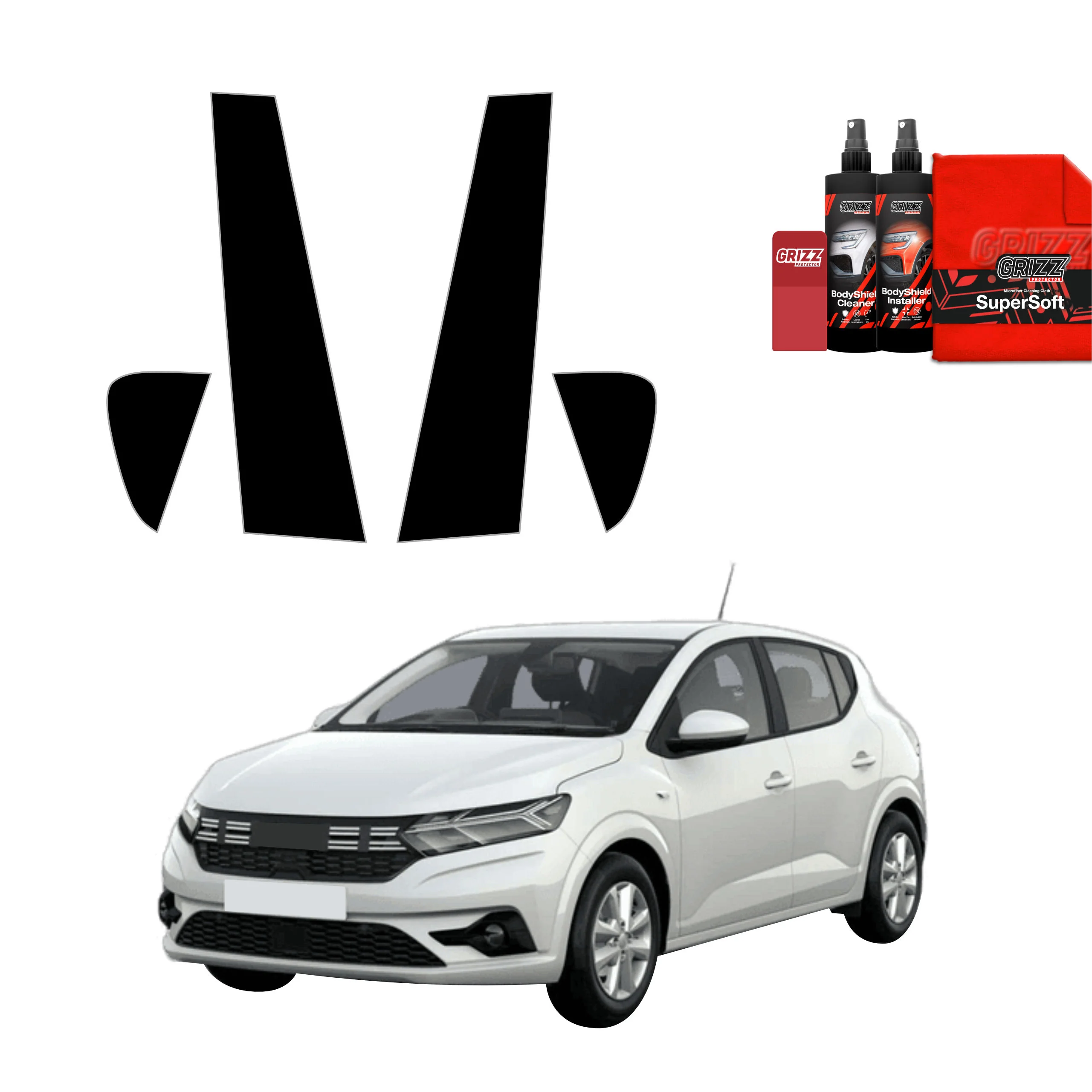 4in1 Schwarze Grizz Protector schutzfolie für B-Säule - Dacia Sandero (2020-2024)