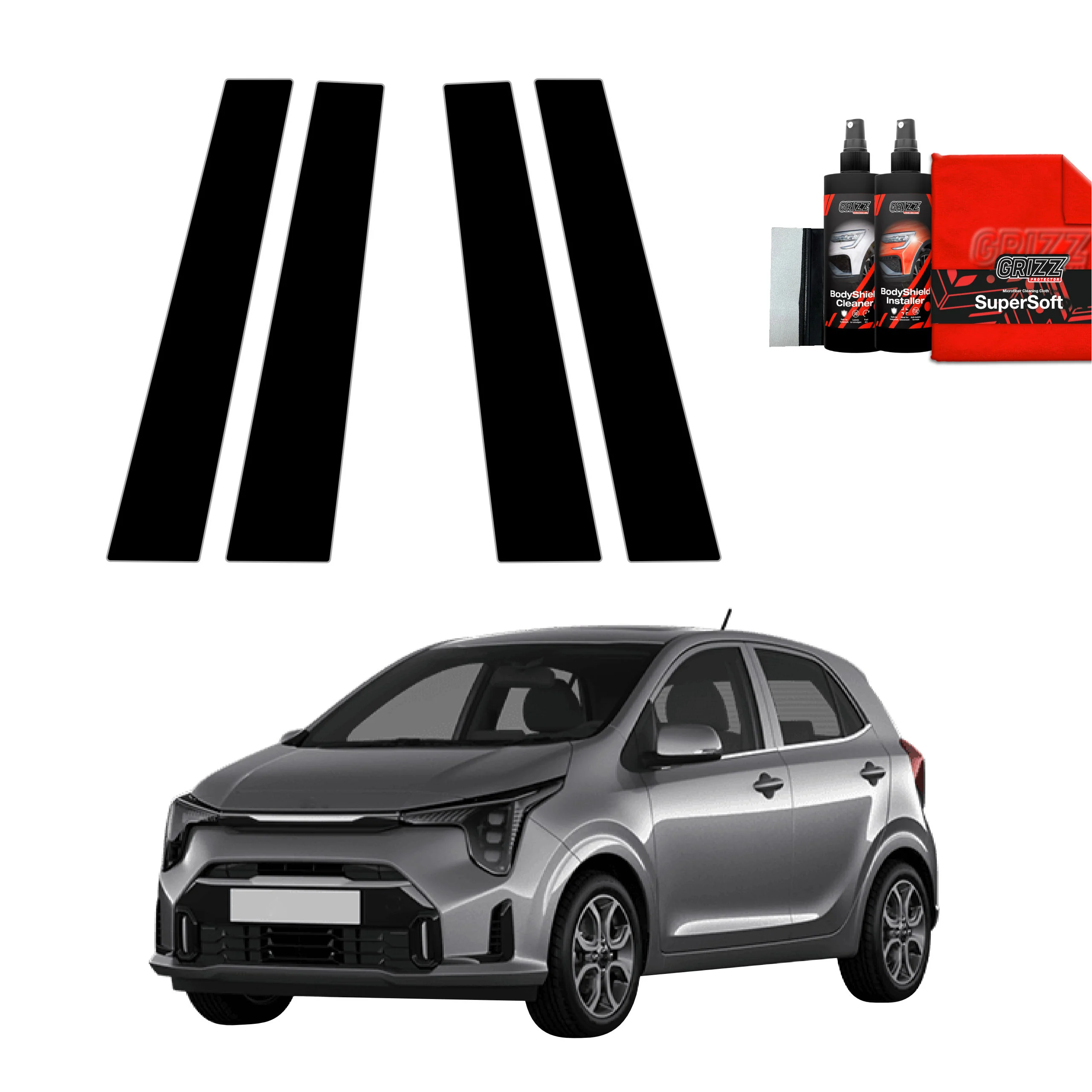 4in1 Schwarze Grizz Protector schutzfolie für B-Säule - Kia Picanto (2023-2025)