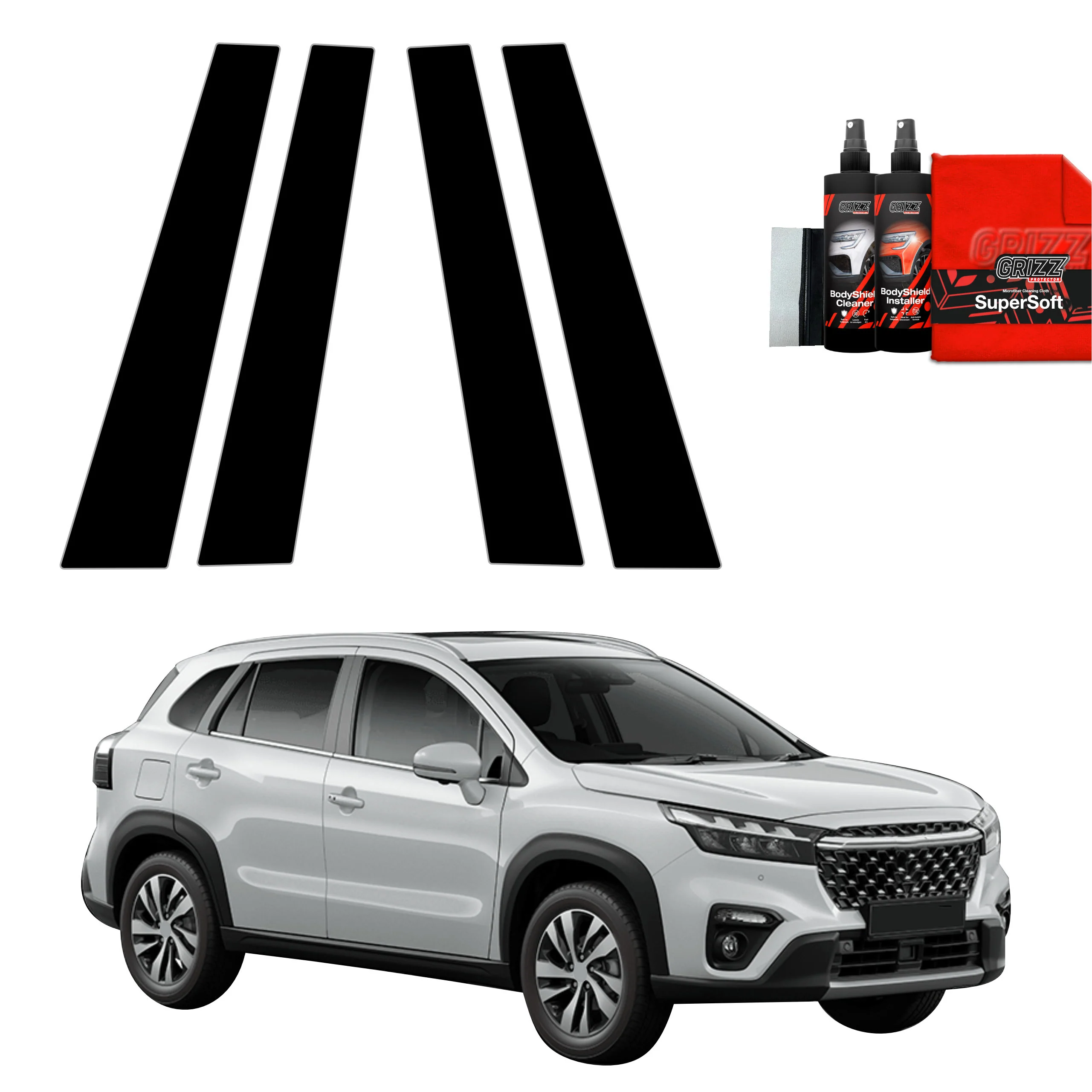 4in1 Schwarze Grizz Protector schutzfolie für B-Säule - Suzuki S-Cross (2021-2025)