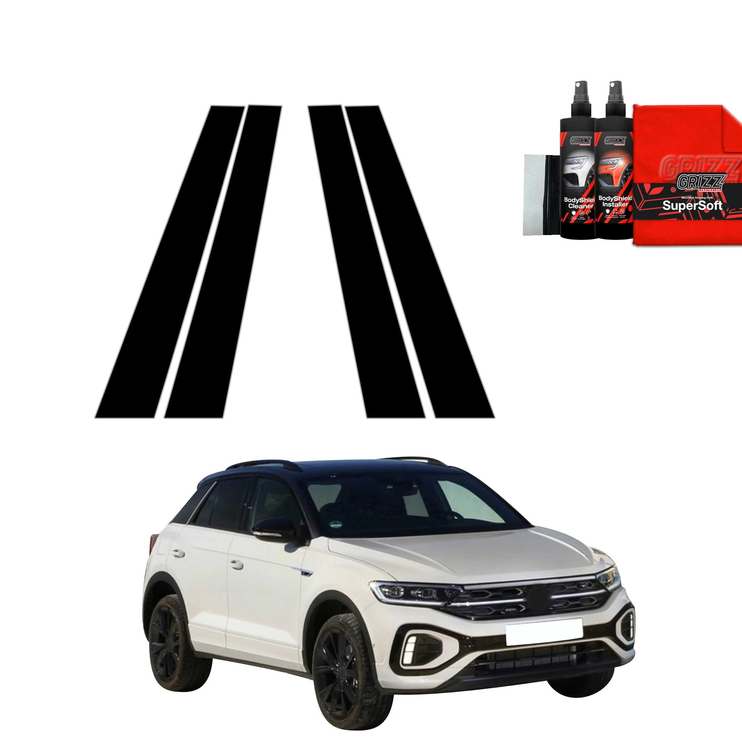 4in1 Schwarze Grizz Protector schutzfolie für B-Säule - Volkswagen T-Roc (2021-2025)