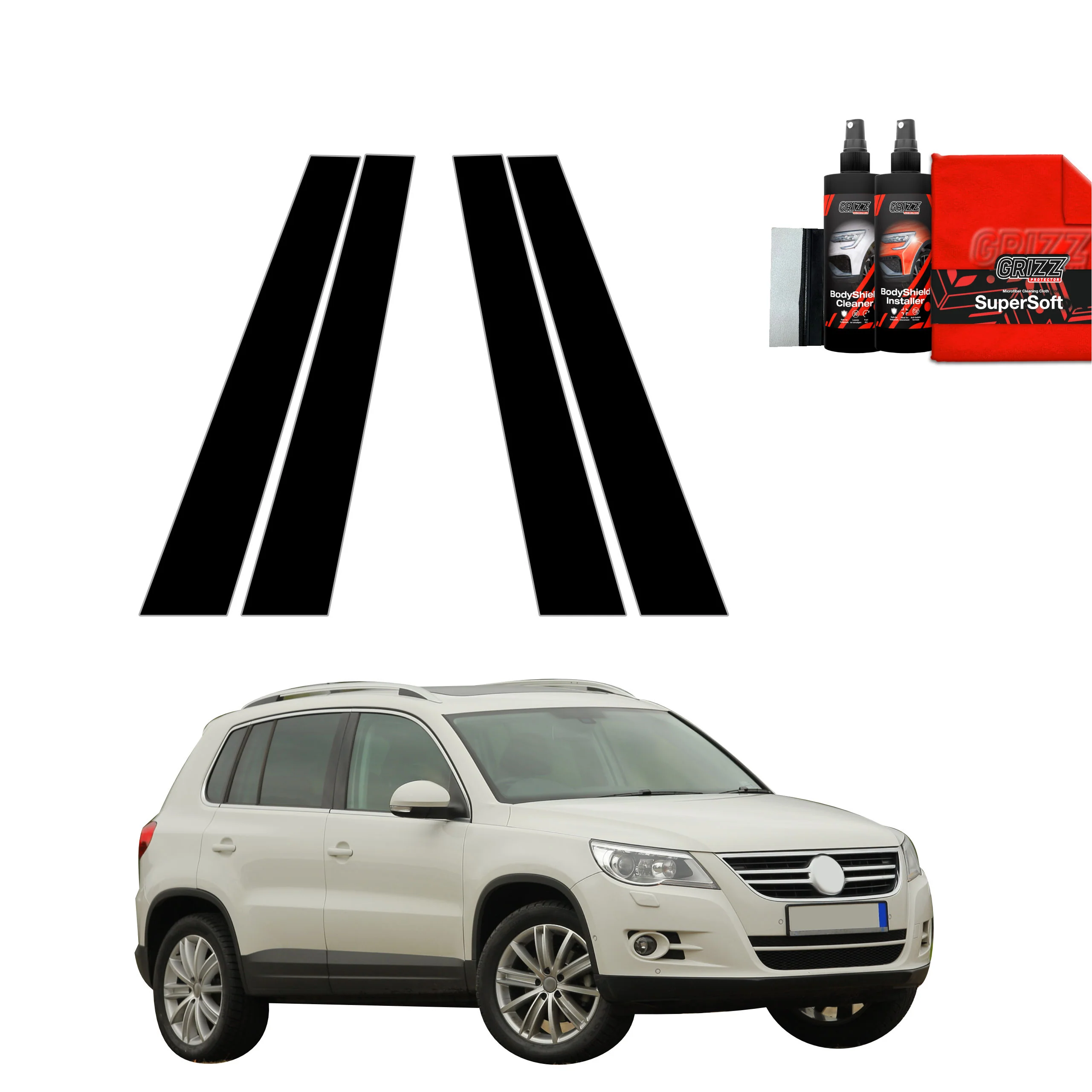 4in1 Schwarze Grizz Protector schutzfolie für B-Säule - Volkswagen Tiguan Kombi 5D (2007-2011)