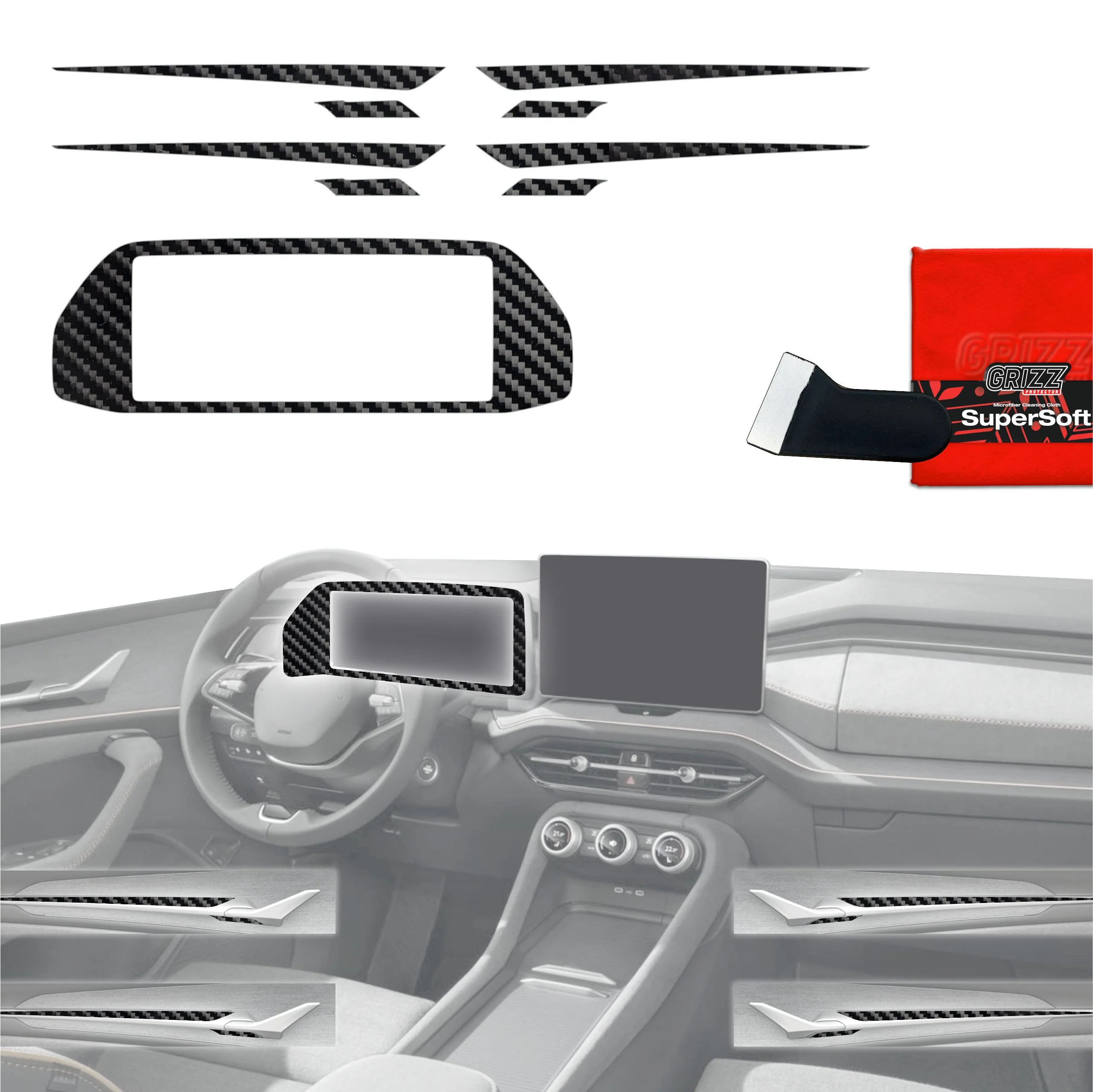 5in1 Schutzfolien Grizz Protector für Armaturenbrett - Skoda Kodiaq 2 (2024-2025) Carbon Optik Glanz