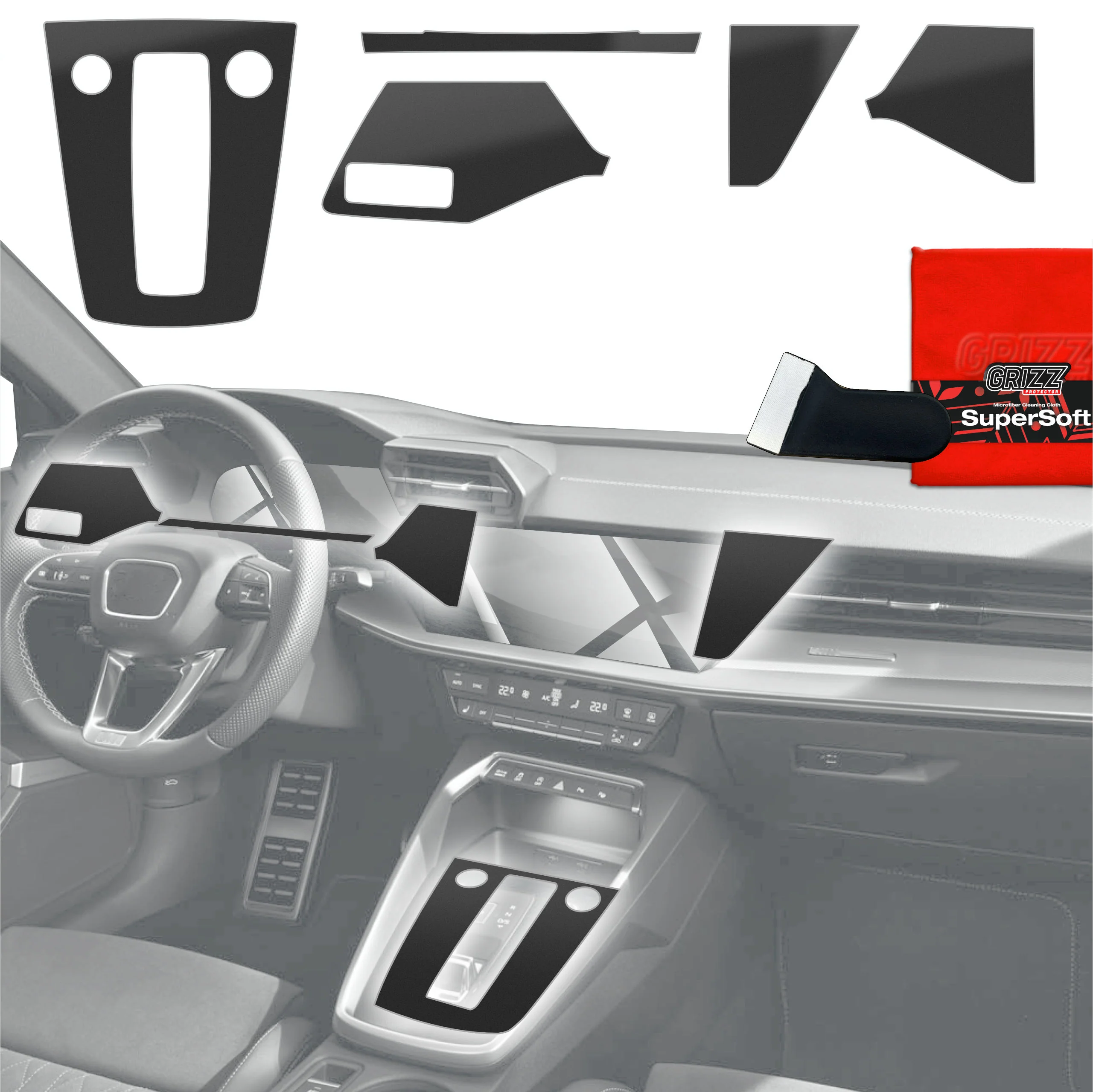 5in1 Schutzfolien Grizz Protector für Mittelkonsole & Armaturenbrett - Audi RS3 8Y (2020-2024) Schwarz Matt Antifingerprint