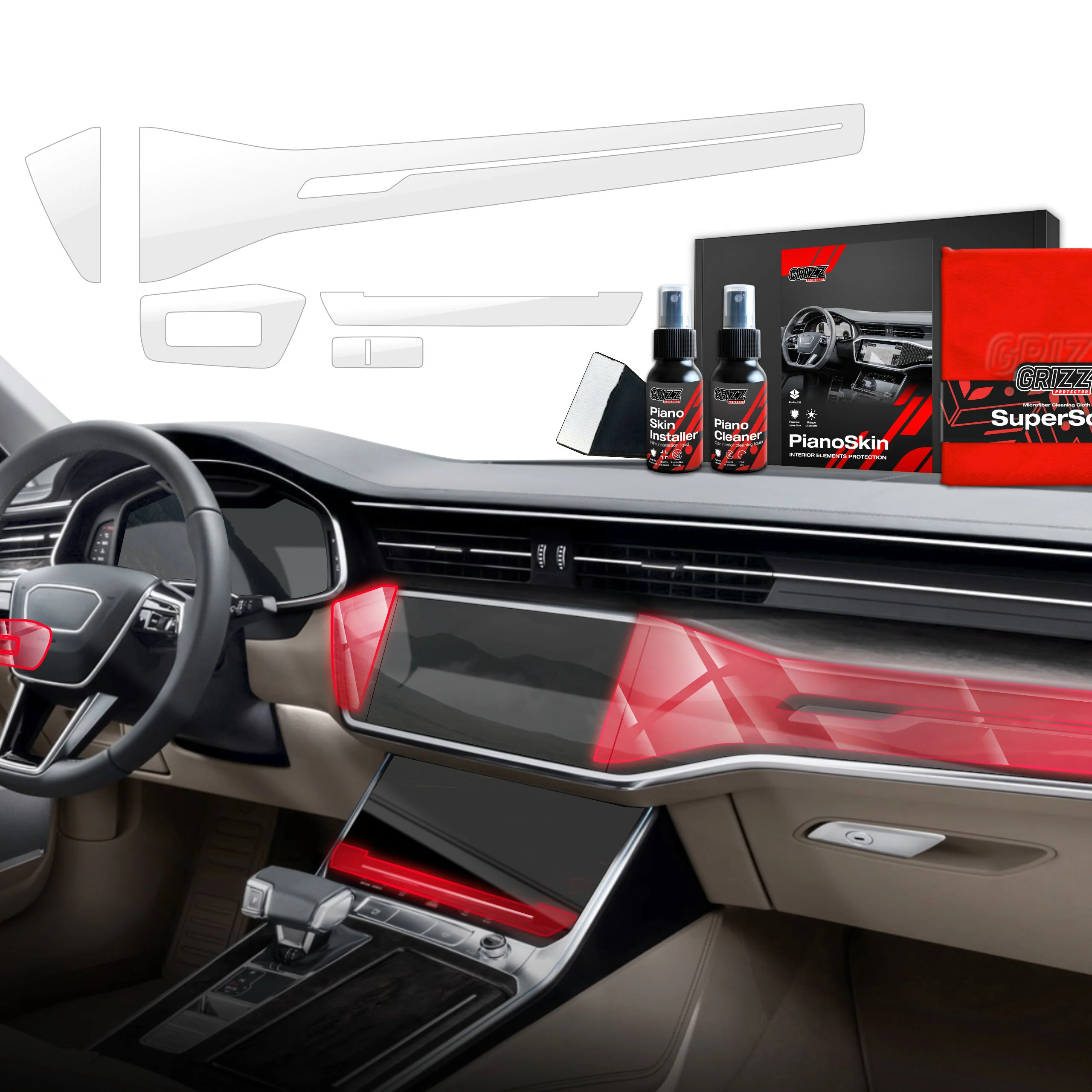 5in1 Schutzfolien Grizz Protector für Mittelkonsole & Armaturenbrett - Audi RS6 C8 (2018-2025) Glanz