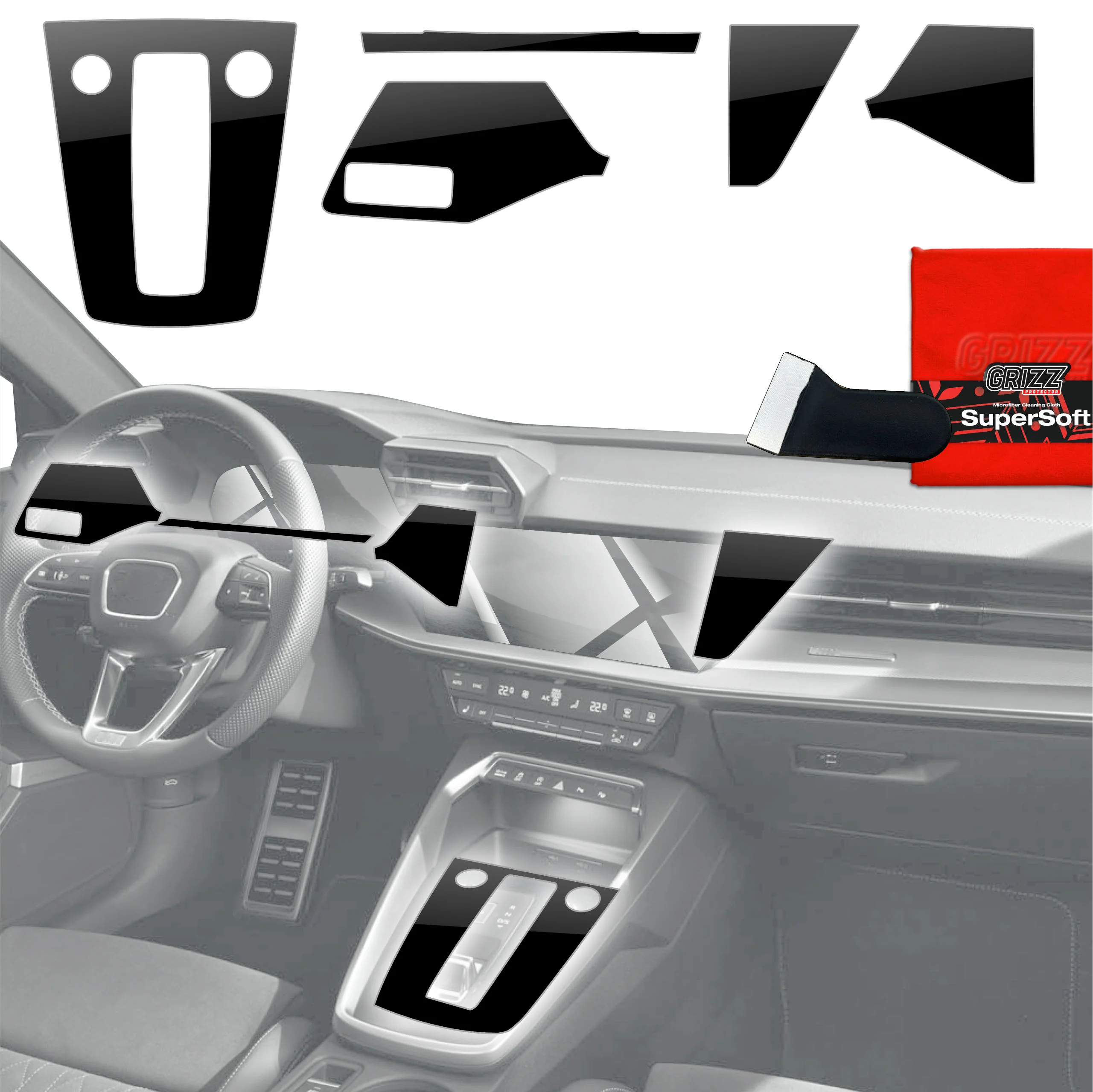 5in1 Schutzfolien Grizz Protector für Mittelkonsole & Armaturenbrett - Audi S3 8Y (2020-2025) Schwarz Glanz