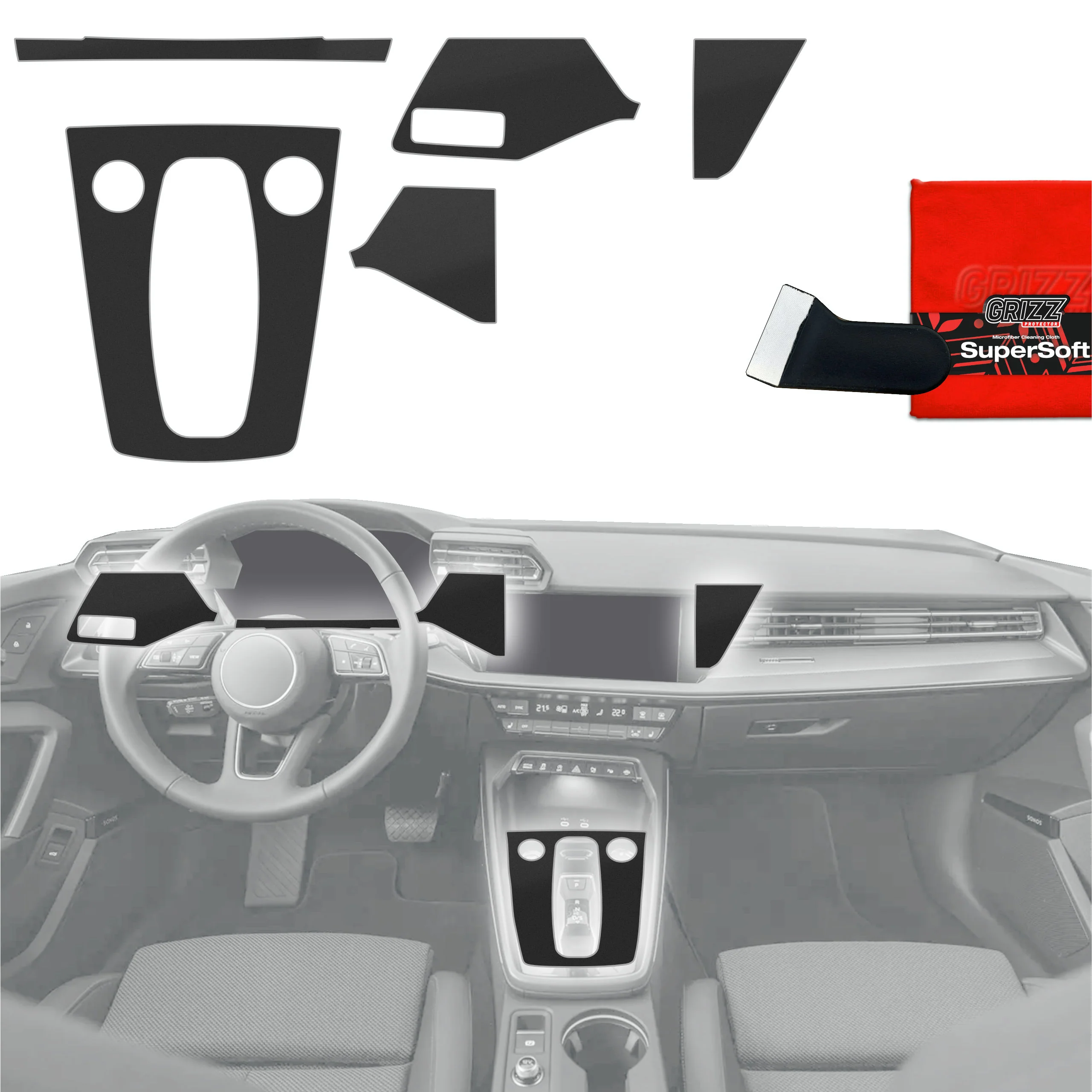5in1 Schutzfolien Grizz Protector für Mittelkonsole & Armaturenbrett - Audi S3 8Y Facelift (2024-2025) Schwarz Matt Antifingerprint