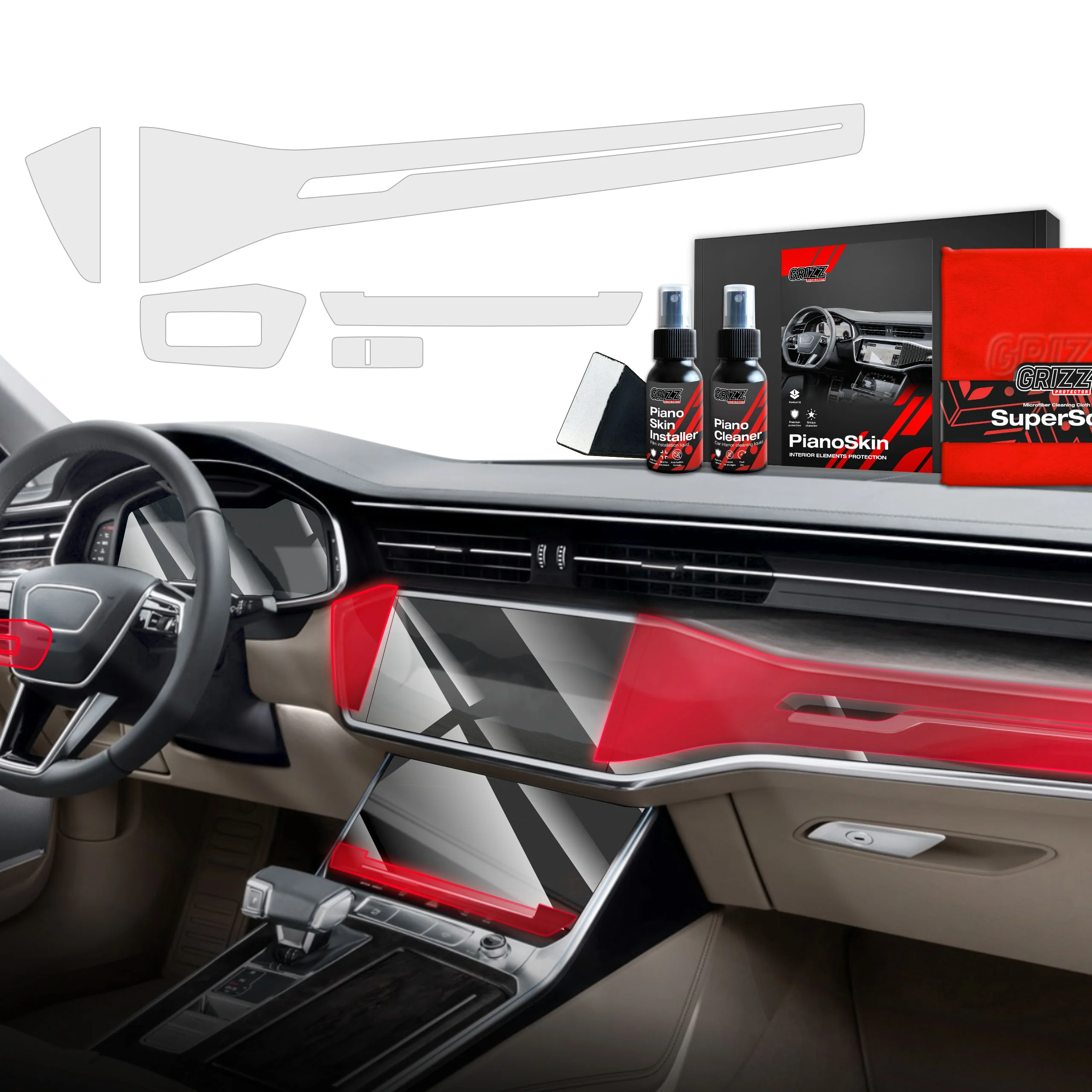 5in1 Schutzfolien Grizz Protector für Mittelkonsole & Armaturenbrett - Audi S7 C8 (2018-2025) Matt