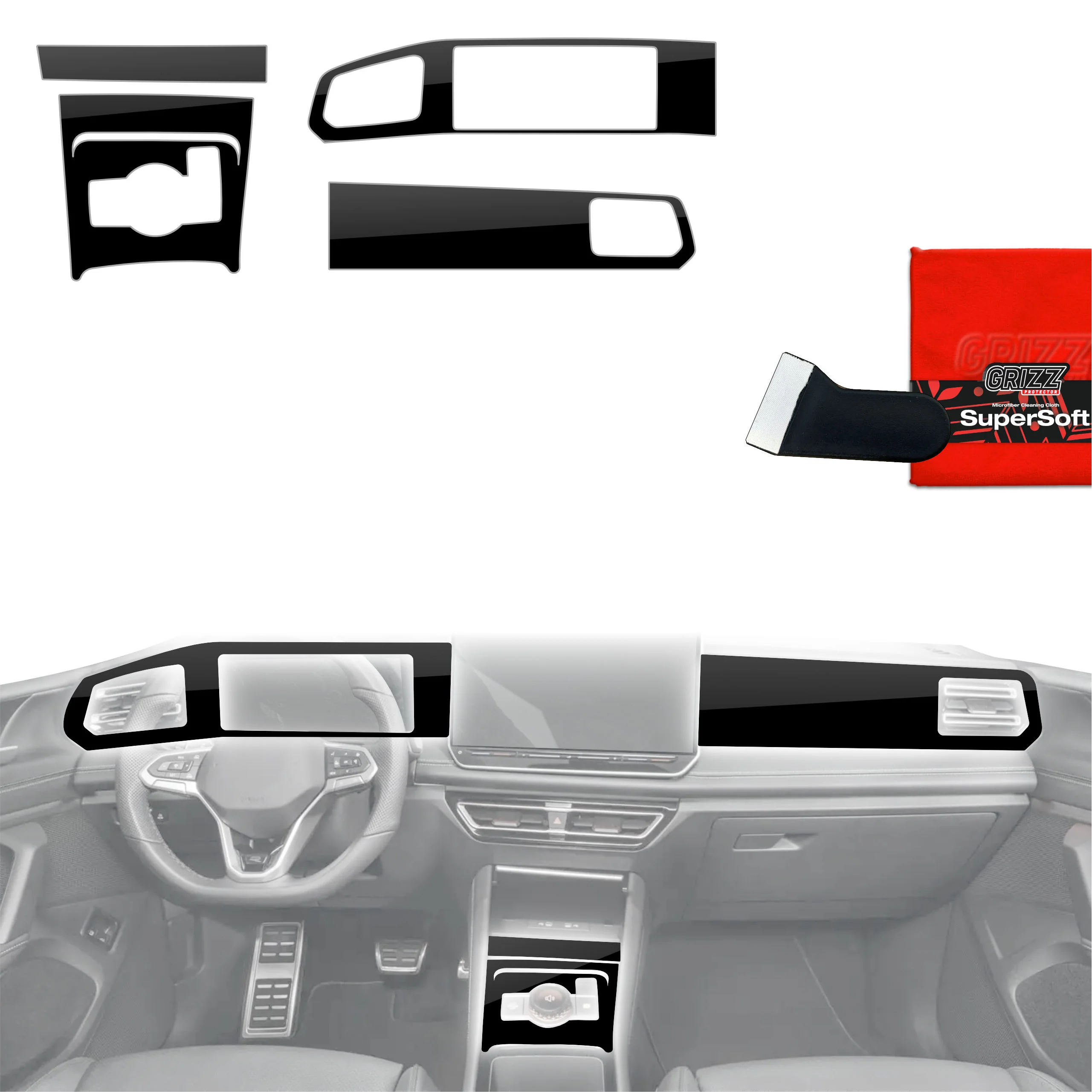 5in1 Schutzfolien Grizz Protector für Mittelkonsole & Armaturenbrett - Volkswagen Tiguan 3 (2024-2025) Schwarz Glanz