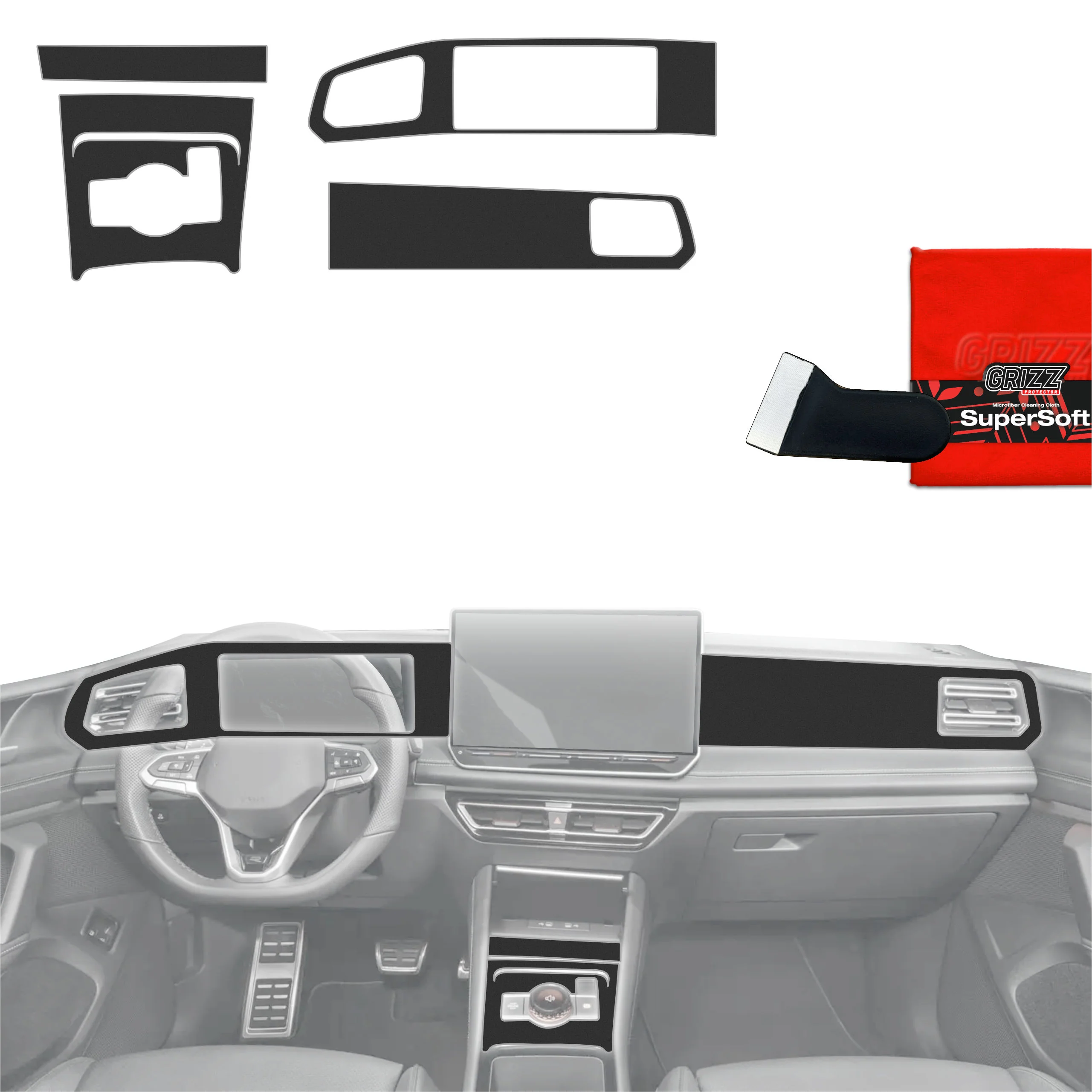 5in1 Schutzfolien Grizz Protector für Mittelkonsole & Armaturenbrett - Volkswagen Tiguan 3 (2024-2025) Schwarz Matt Antifingerprint