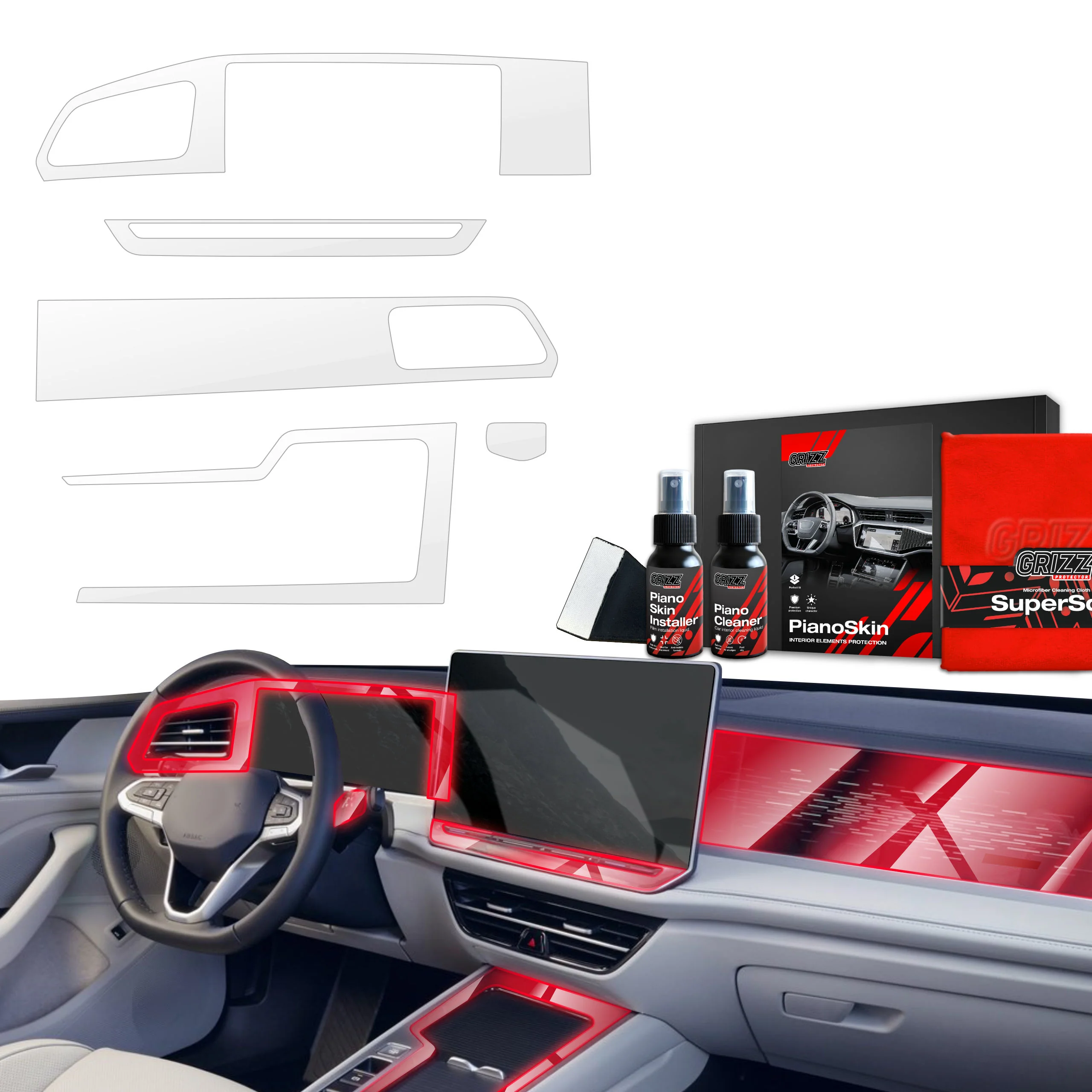 5in1 Schutzfolien Grizz Protector für Mittelkonsole & Armaturenbrett - VW Passat B9 12,9" (2024-2025) Glanz