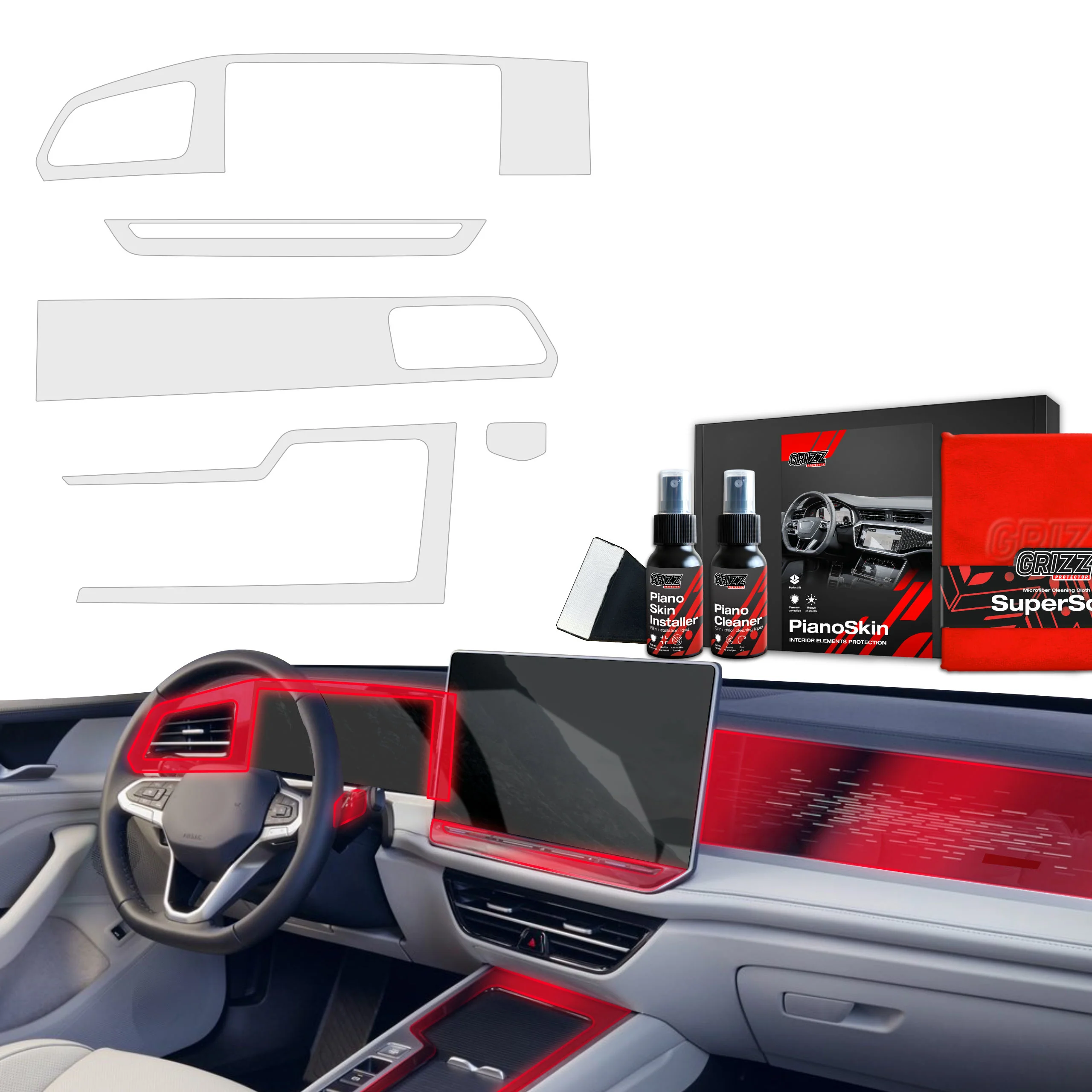 5in1 Schutzfolien Grizz Protector für Mittelkonsole & Armaturenbrett - VW Passat B9 15" (2024-2025) Matt