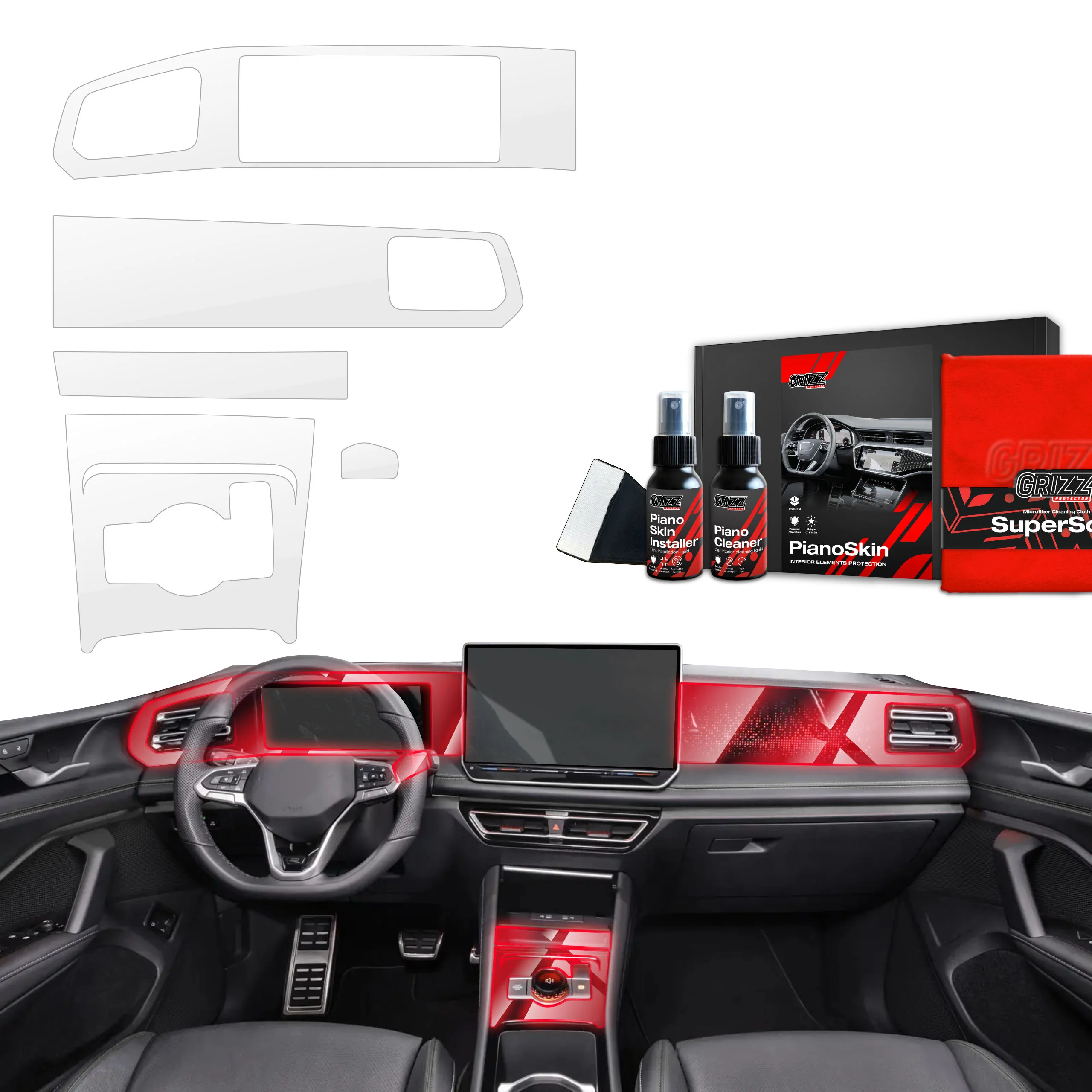 5in1 Schutzfolien Grizz Protector für Mittelkonsole & Armaturenbrett - VW Tiguan 3 (2024-2025) Glanz