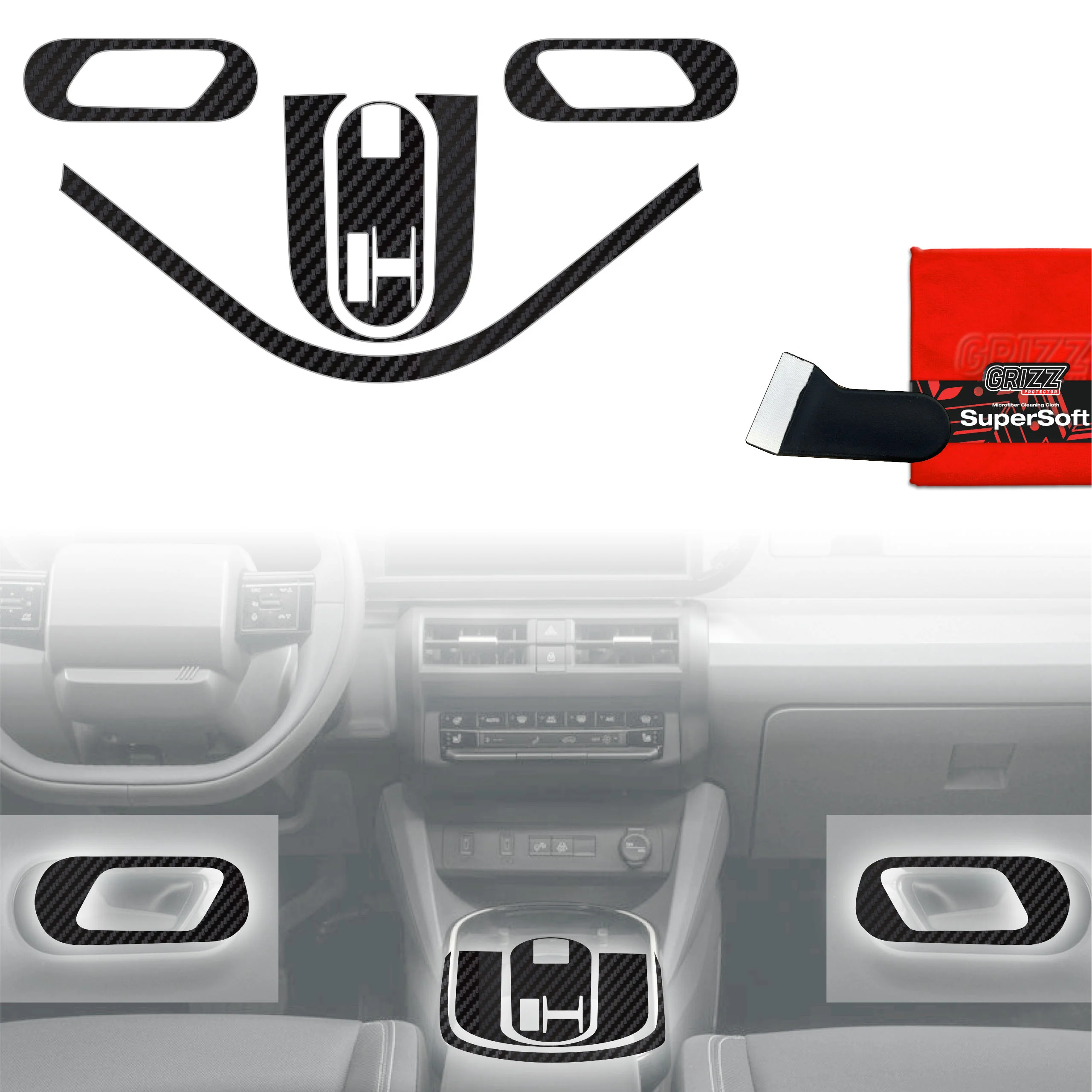 5in1 Schutzfolien Grizz Protector für Mittelkonsole - Fiat Grande Panda (2025) Carbon Optik Matt Antifingerprint