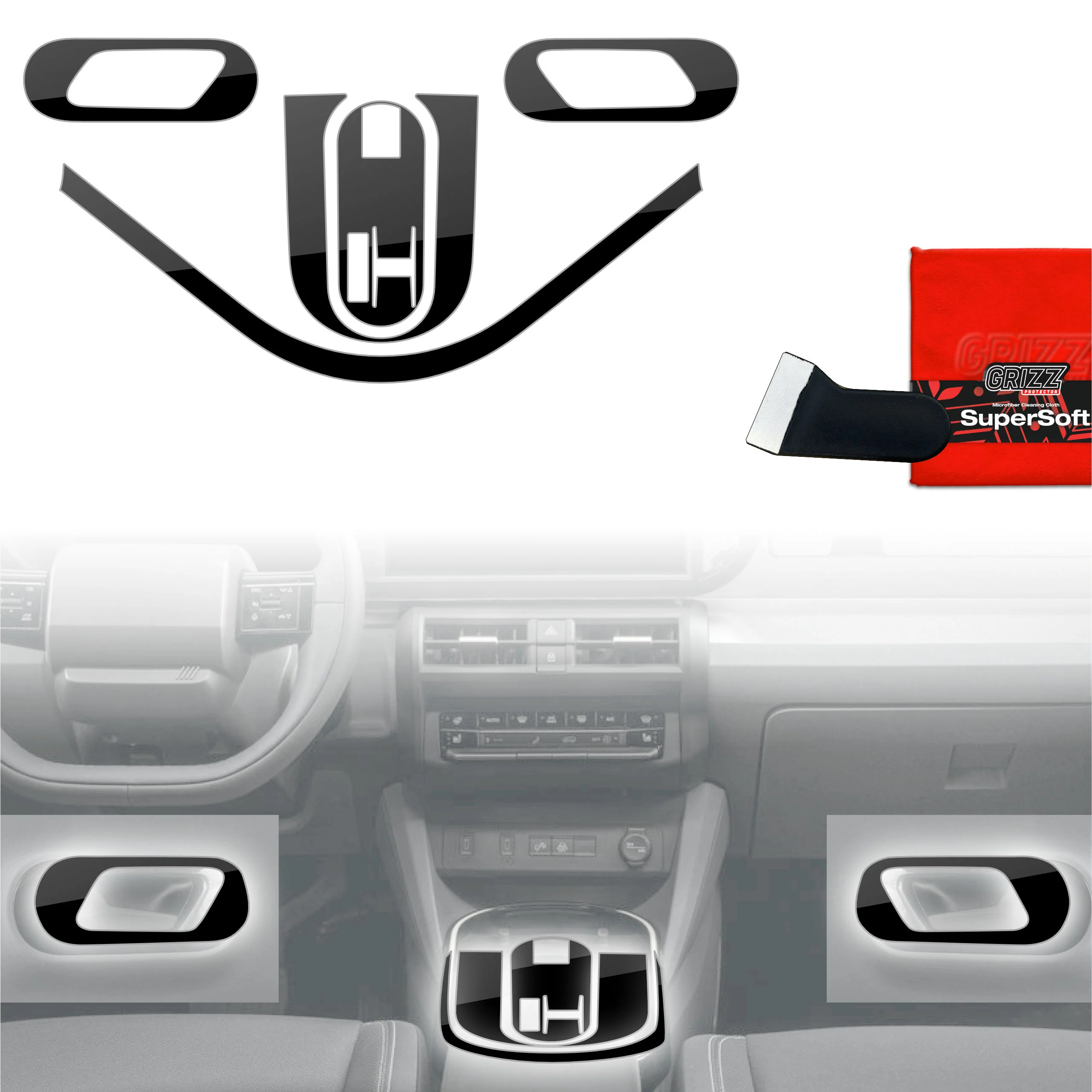 5in1 Schutzfolien Grizz Protector für Mittelkonsole - Fiat Grande Panda (2025) Schwarz Glanz