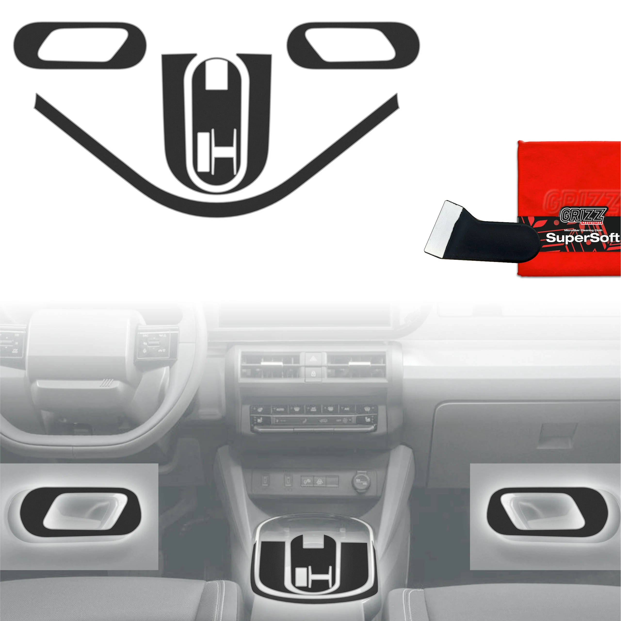 5in1 Schutzfolien Grizz Protector für Mittelkonsole - Fiat Grande Panda (2025) Schwarz Matt Antifingerprint