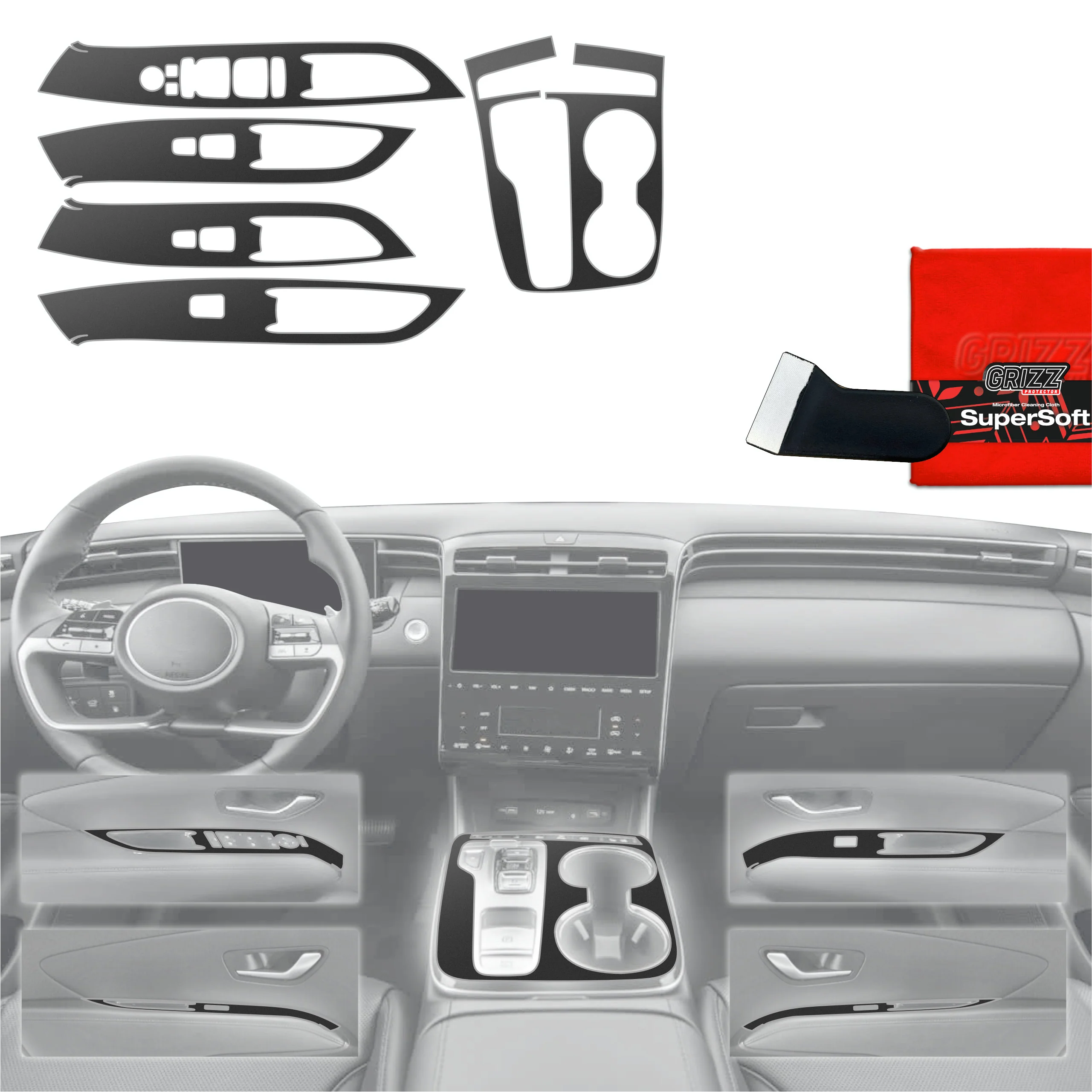 5in1 Schutzfolien Grizz Protector für Mittelkonsole - Hyundai Tucson N-Line (2021-2024) Schwarz Matt Antifingerprint
