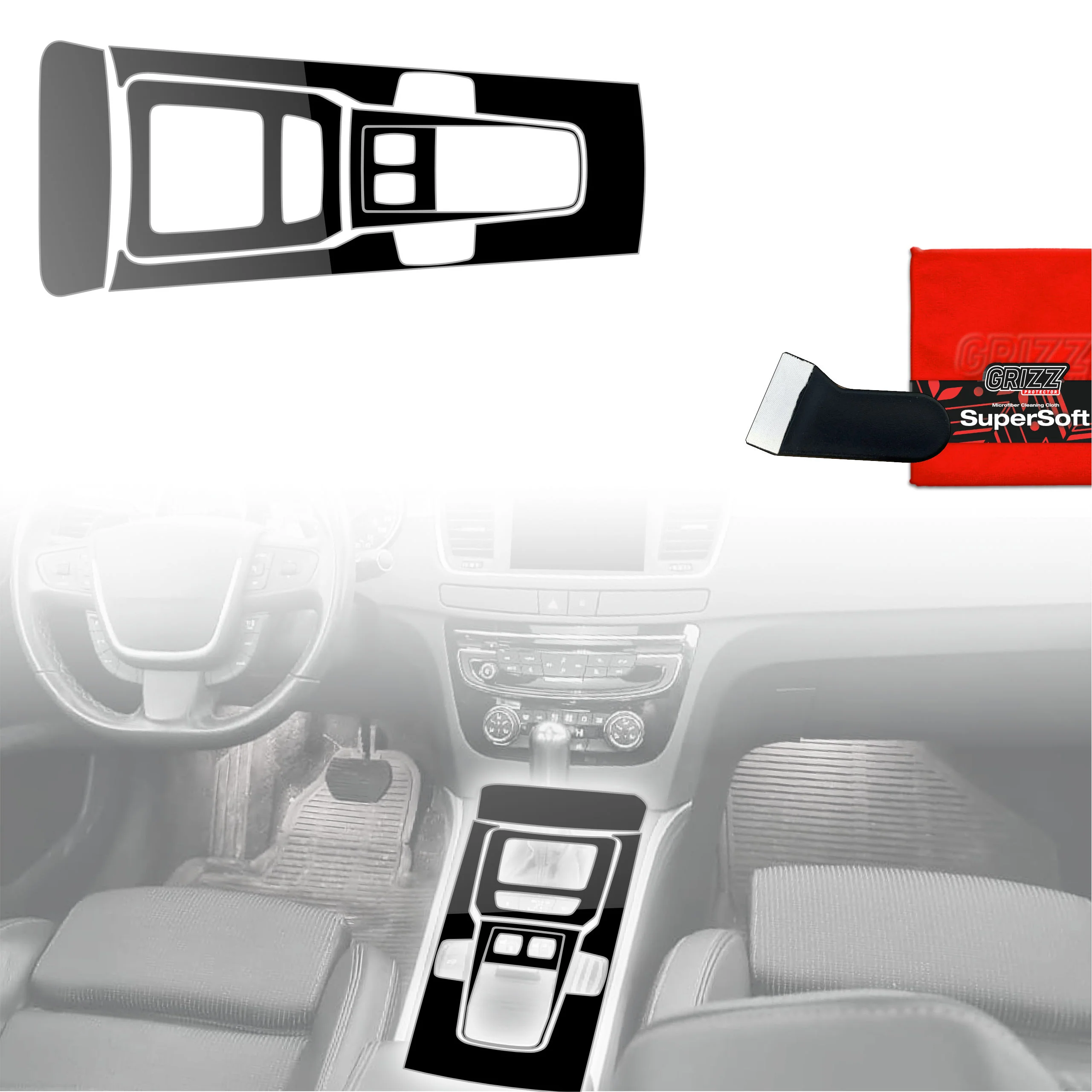 5in1 Schutzfolien Grizz Protector für Mittelkonsole - Peugeot 508 (2010-2018) Schwarz Glanz