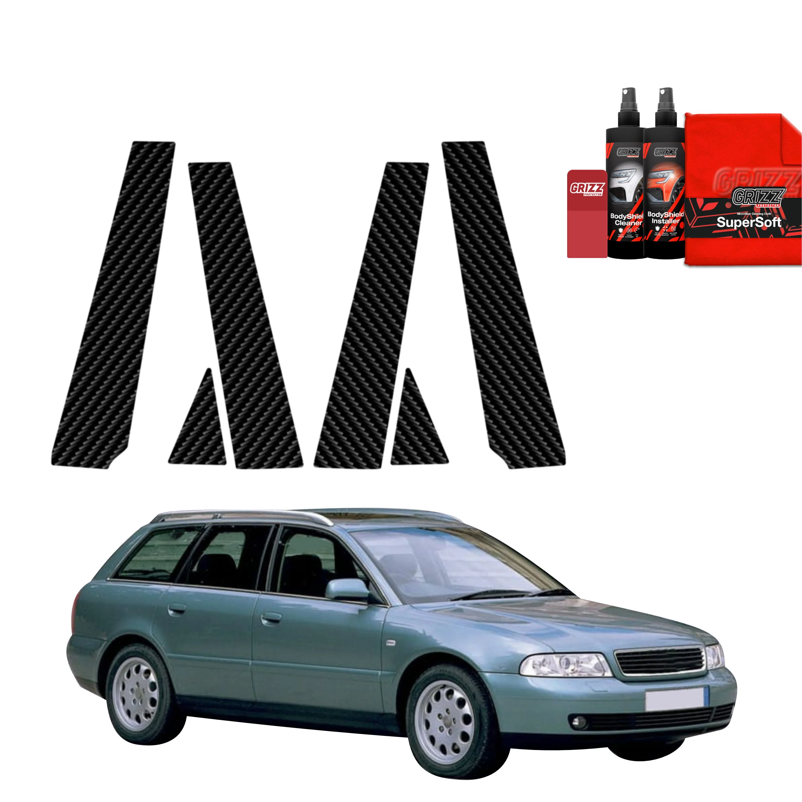 6in1 Kohlenstoff Schutzfolie Grizz Protector für B-C-Säule - Audi A4 B5 Avant (1994-2001)