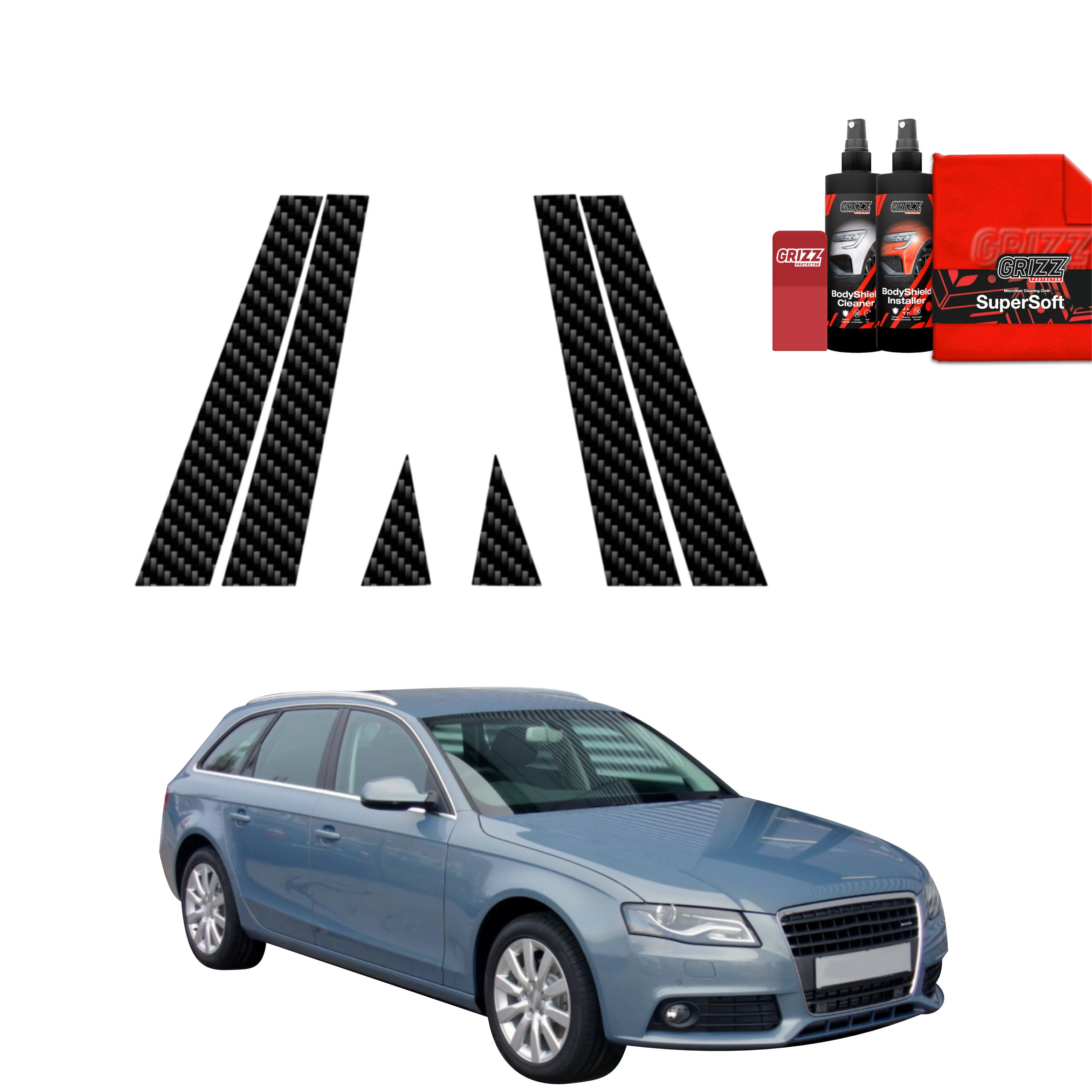 6in1 Kohlenstoff Schutzfolie Grizz Protector für B-C-Säule - Audi A4 B8 Avant (2007-2011)