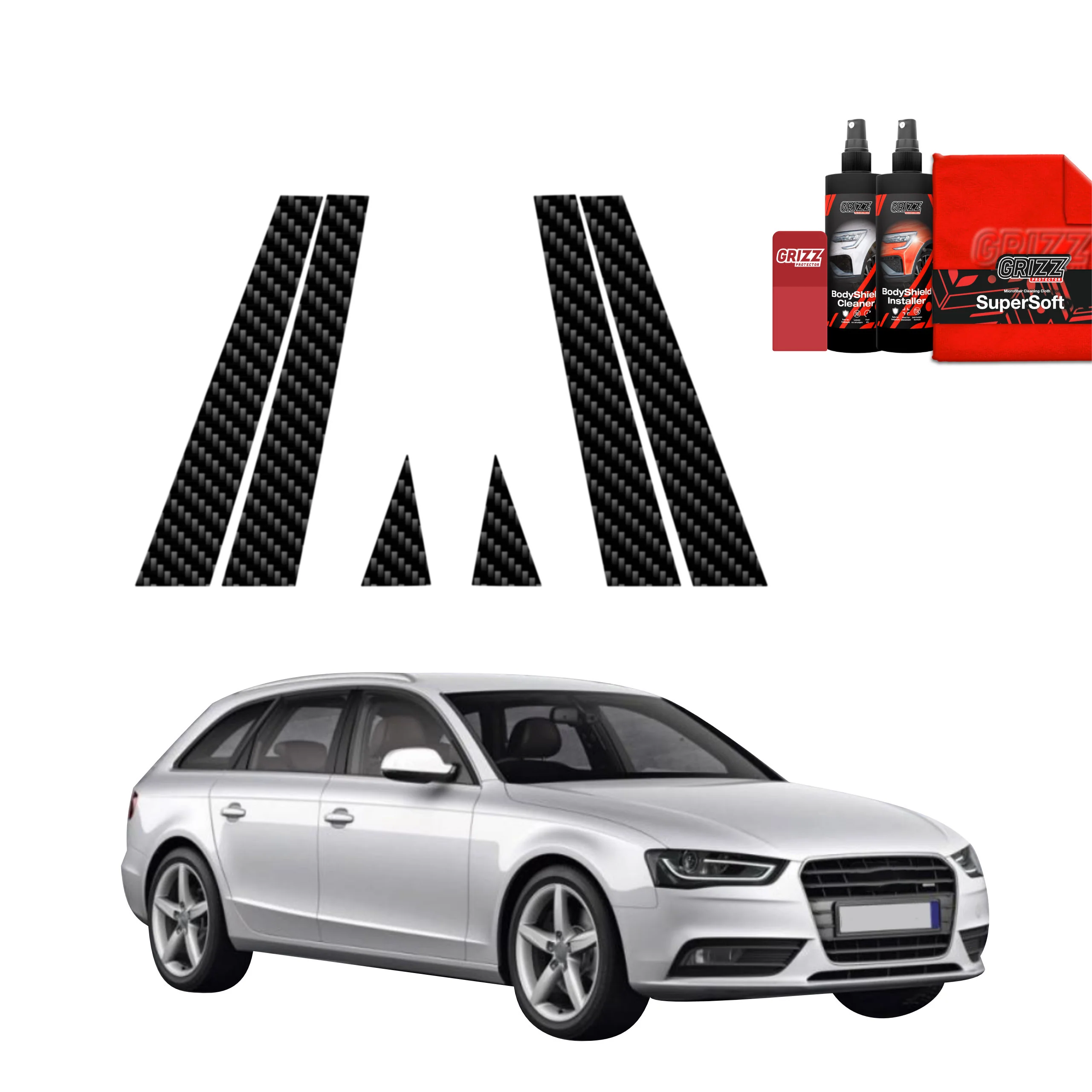 6in1 Kohlenstoff Schutzfolie Grizz Protector für B-C-Säule - Audi A4 B8 Avant Facelifting (2011-2015)