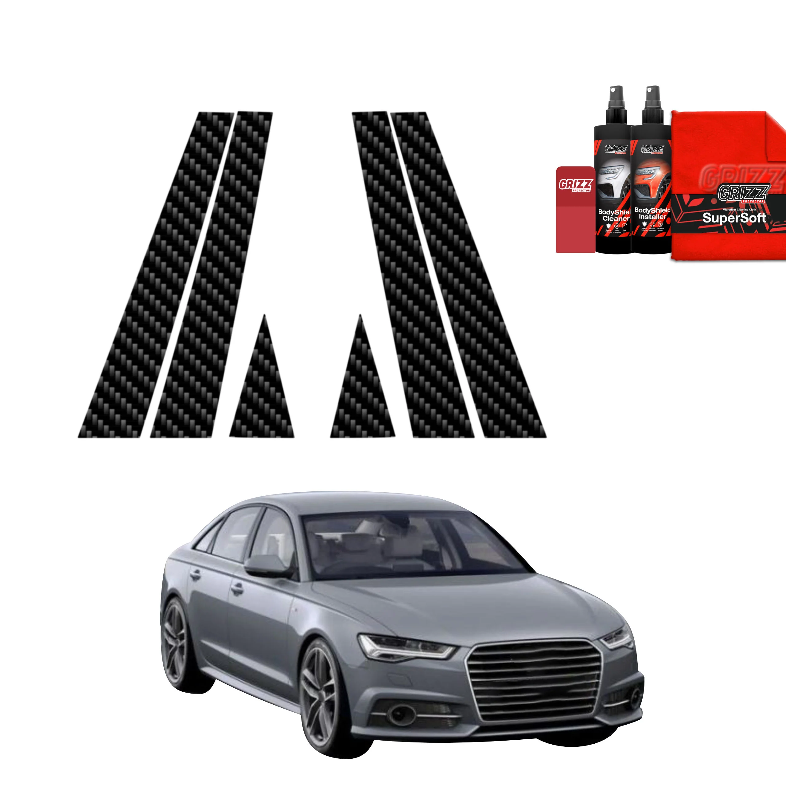 6in1 Kohlenstoff Schutzfolie Grizz Protector für B-C-Säule - Audi A6 C7 Sedan (2011-2014)