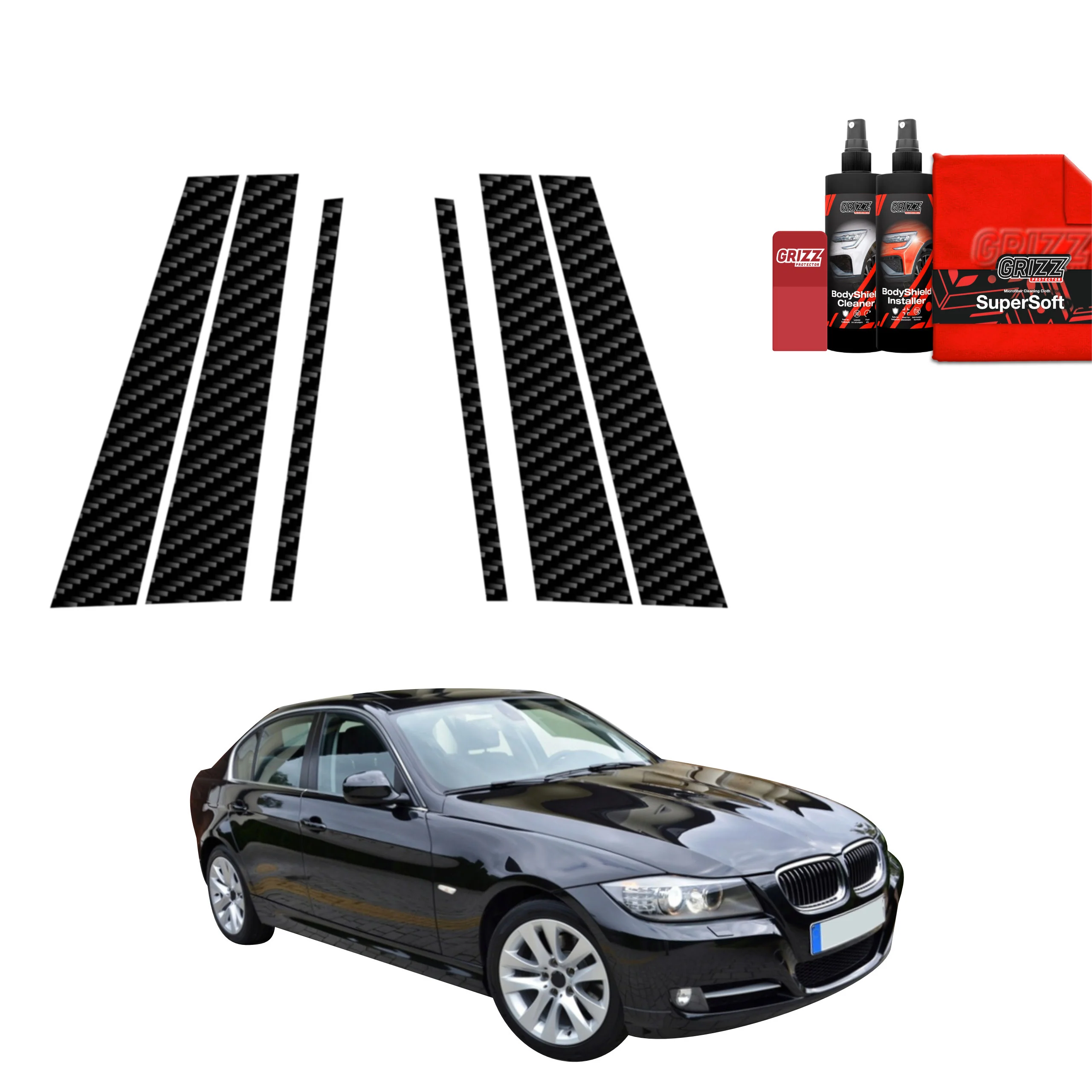 6in1 Kohlenstoff Schutzfolie Grizz Protector für B-C-Säule - BMW 3 E90 Sedan LCI (2008-2012)