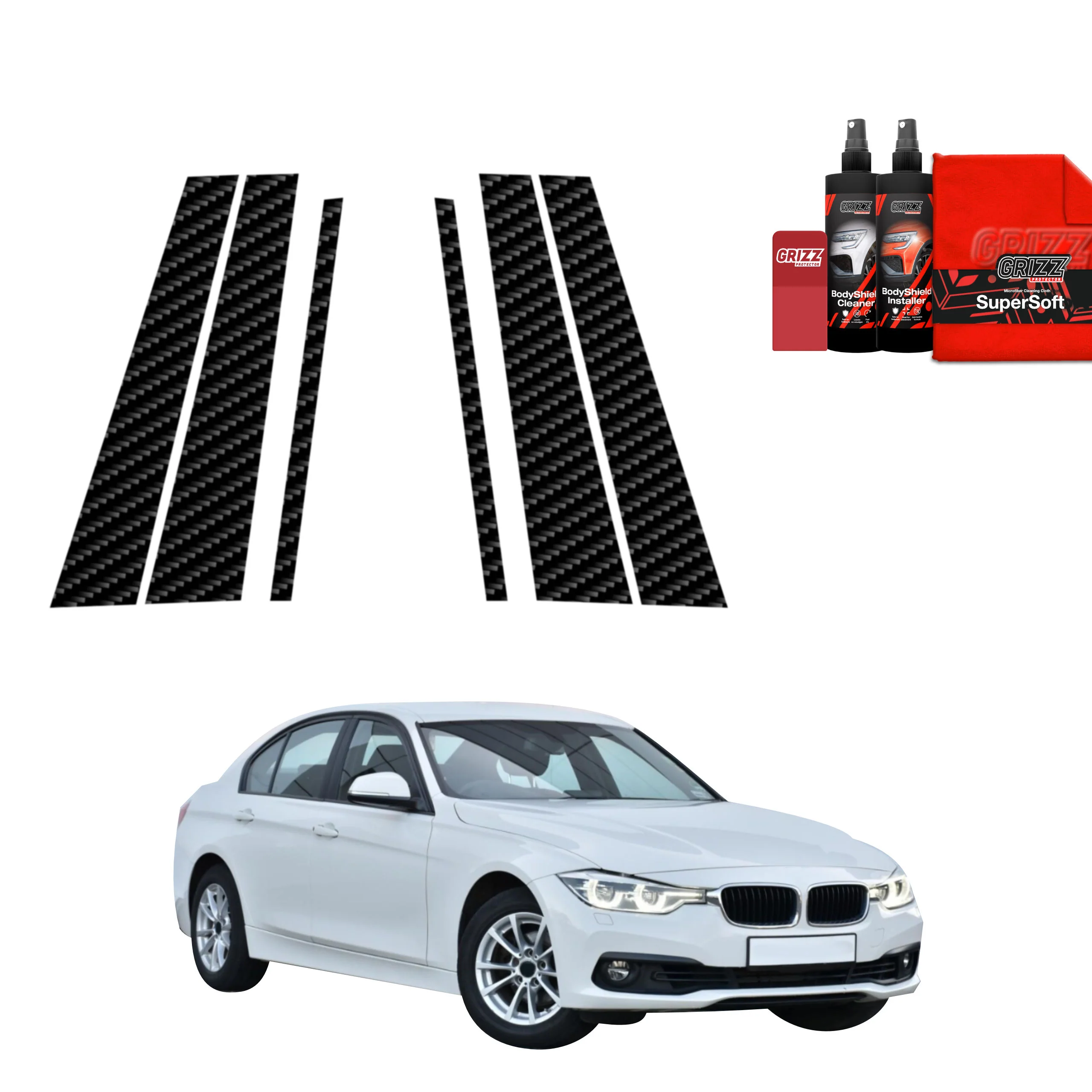 6in1 Kohlenstoff Schutzfolie Grizz Protector für B-C-Säule - BMW 3 F30 Sedan LCI (2015-2018)