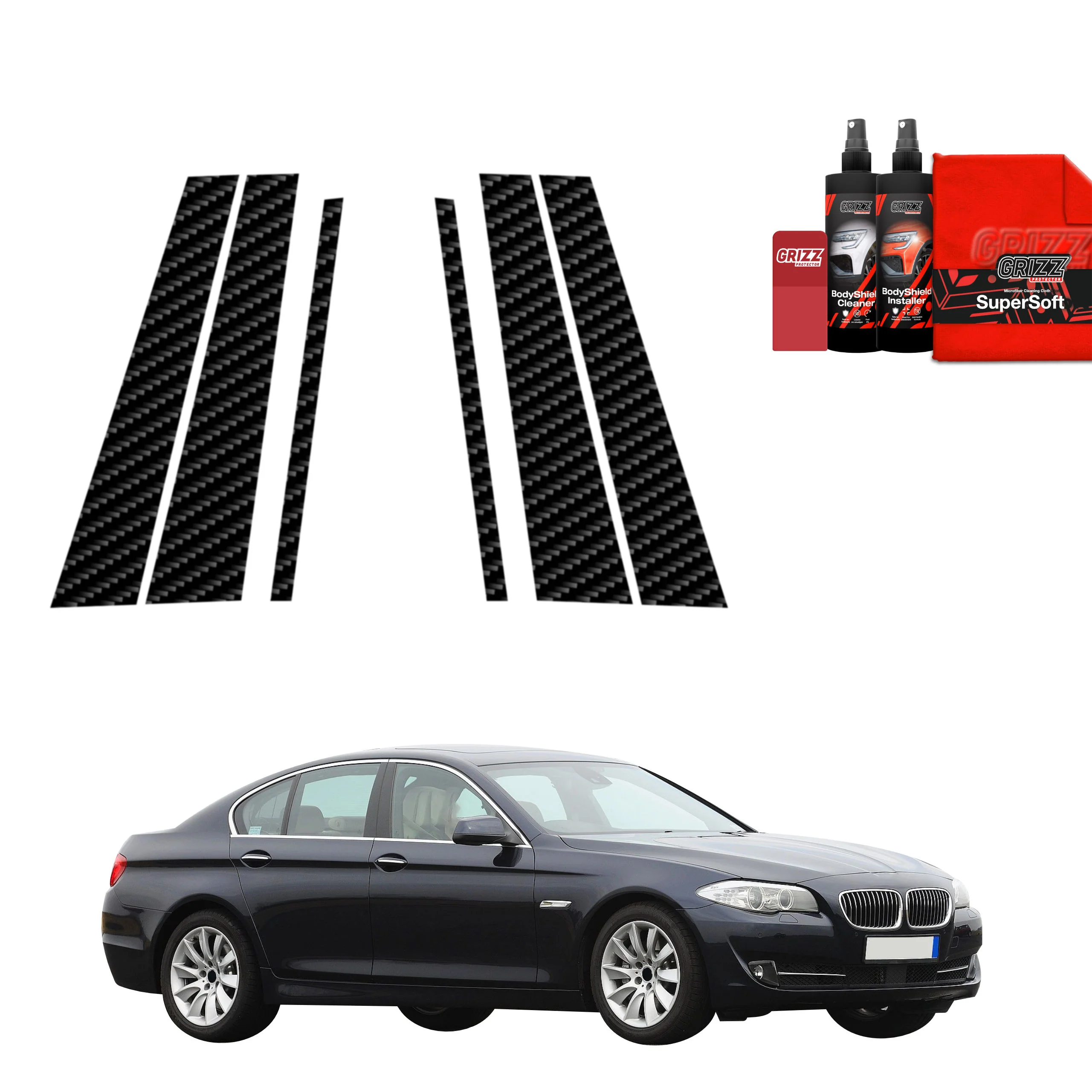 6in1 Kohlenstoff Schutzfolie Grizz Protector für B-C-Säule - BMW 5 F10 Sedan PreLCI (2010-2012)