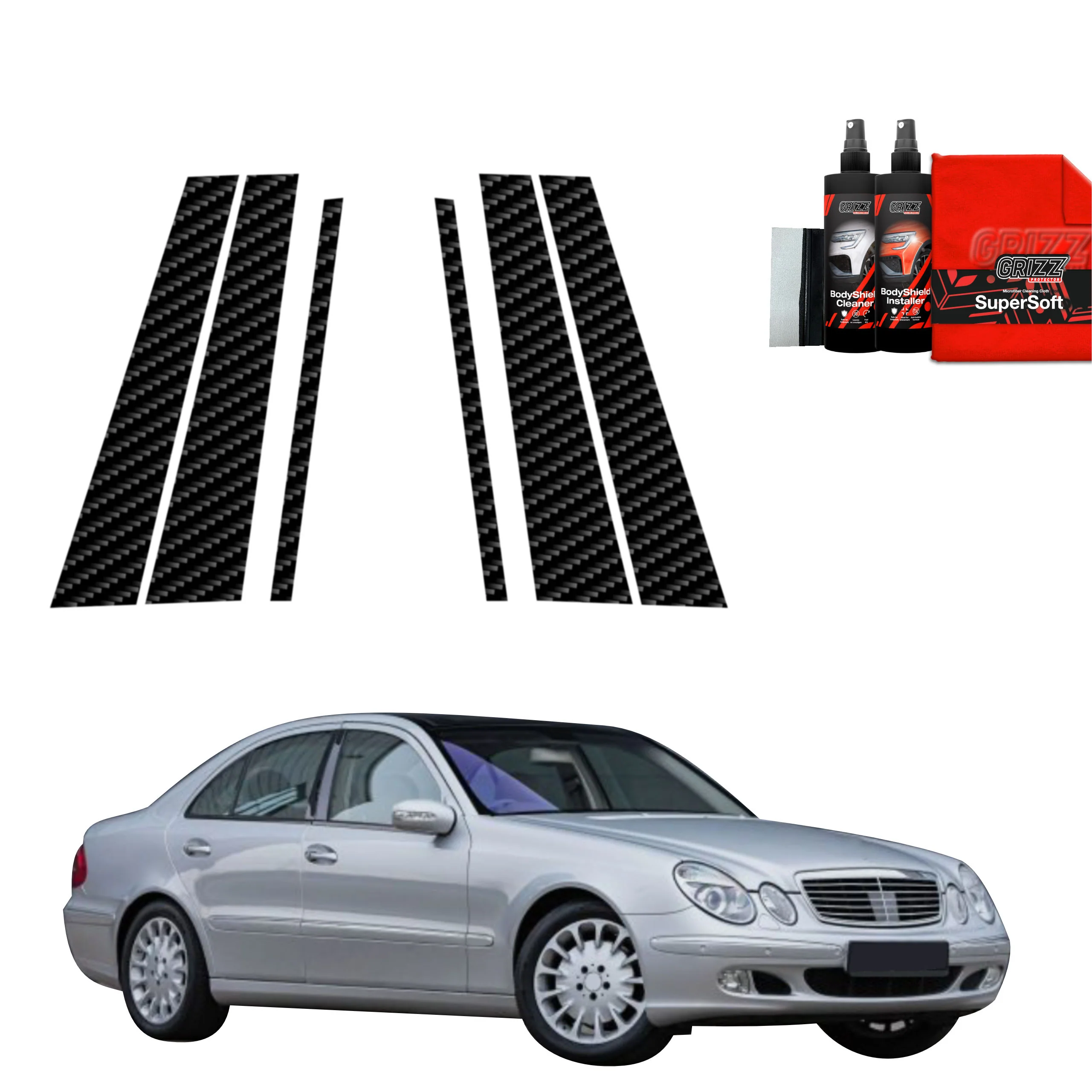 6in1 Kohlenstoff Schutzfolie Grizz Protector für B-C-Säule - Mercedes Benz E Klasse W211 Sedan (2002-2009)
