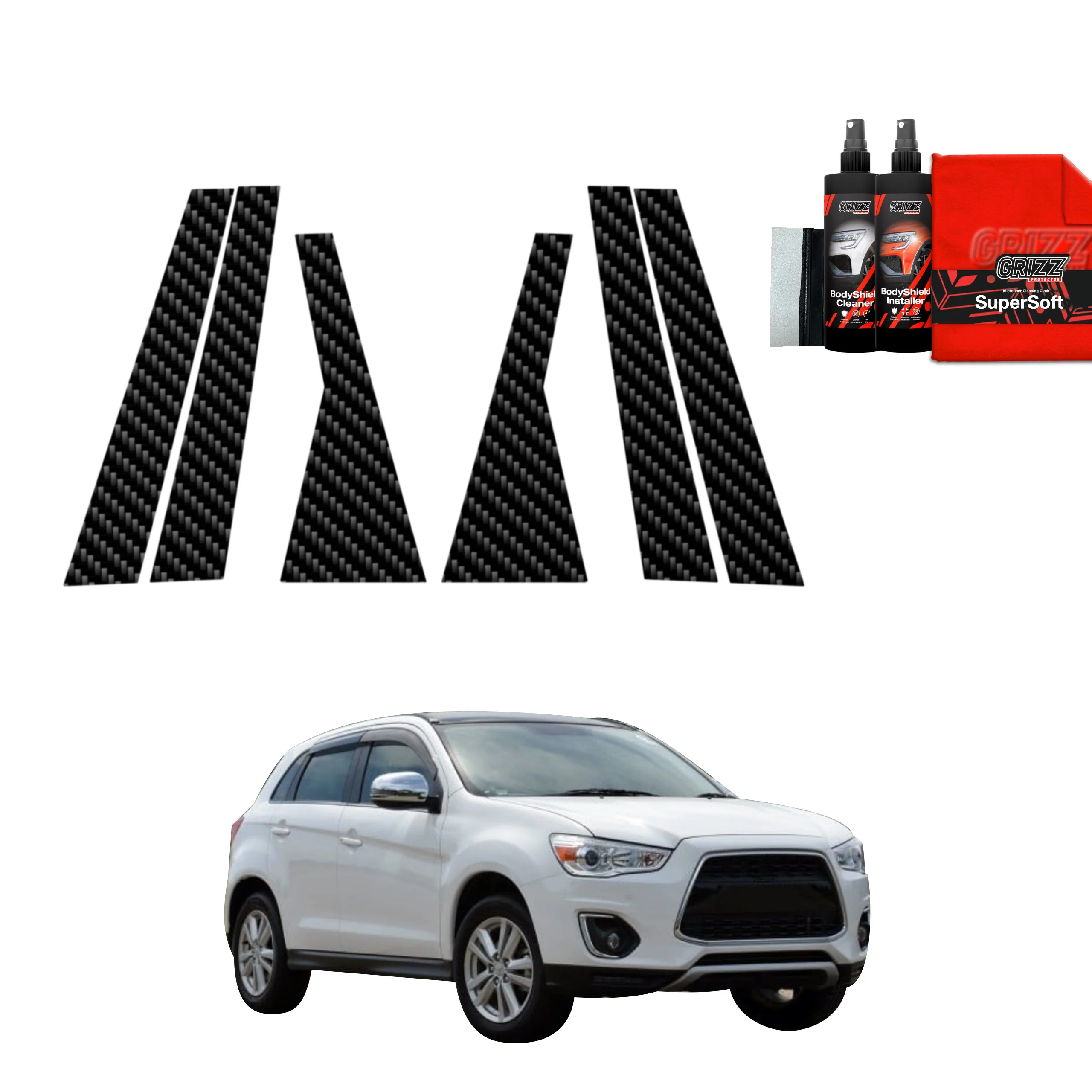 6in1 Kohlenstoff Schutzfolie Grizz Protector für B-C-Säule - Mitsubishi ASX (2010-2019)