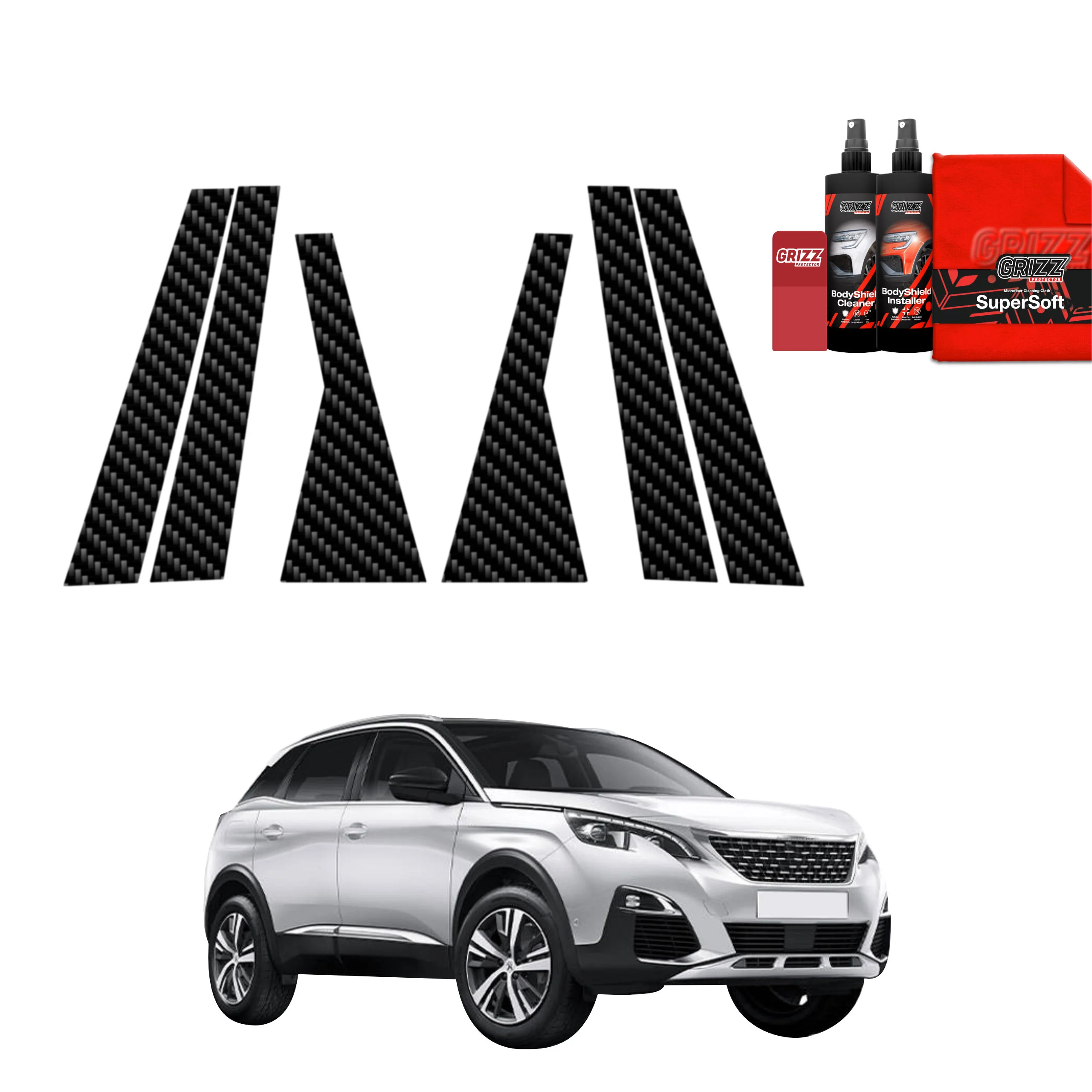 6in1 Kohlenstoff Schutzfolie Grizz Protector für B-C-Säule - Peugeot 3008 (2016-2024)