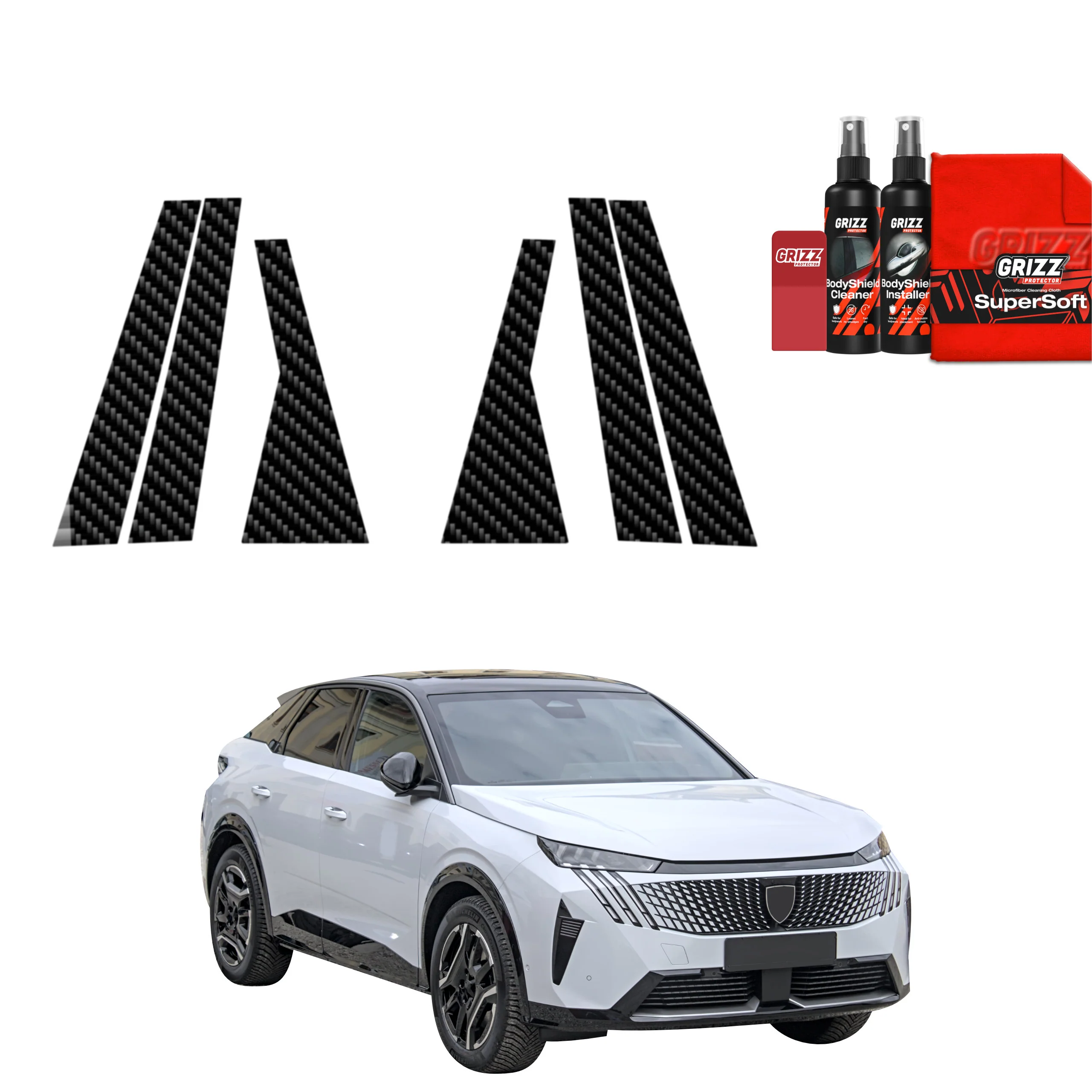 6in1 Kohlenstoff Schutzfolie Grizz Protector für B-C-Säule - Peugeot 3008 (2024-2025)