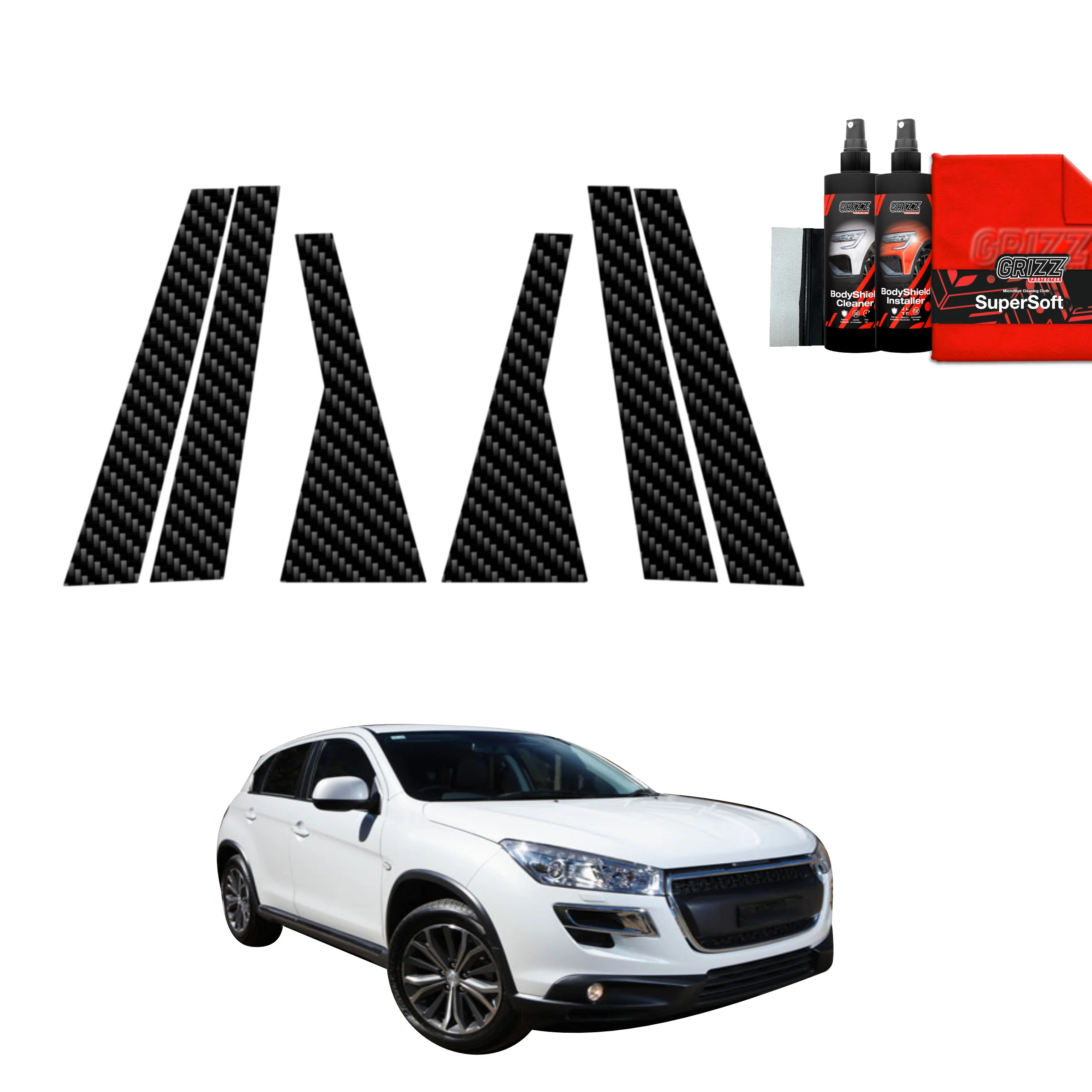 6in1 Kohlenstoff Schutzfolie Grizz Protector für B-C-Säule - Peugeot 4008 (2012-2017)