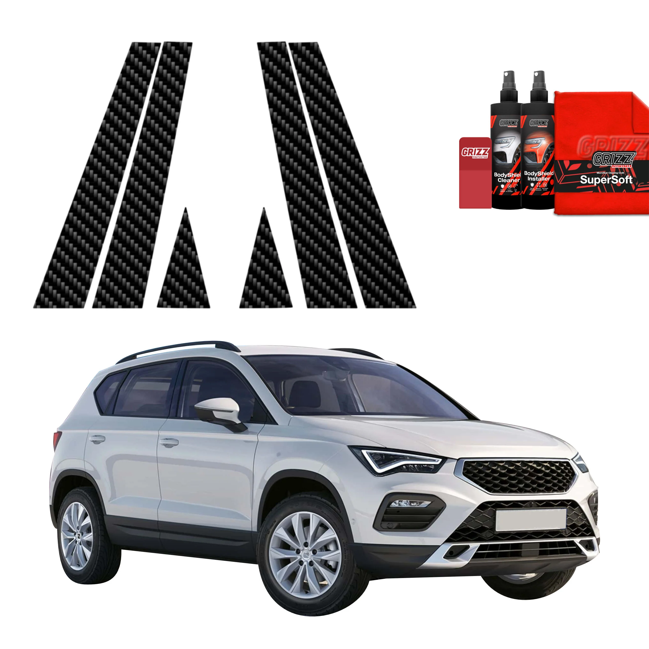 6in1 Kohlenstoff Schutzfolie Grizz Protector für B-C-Säule - Seat Ateca (2020-2025)