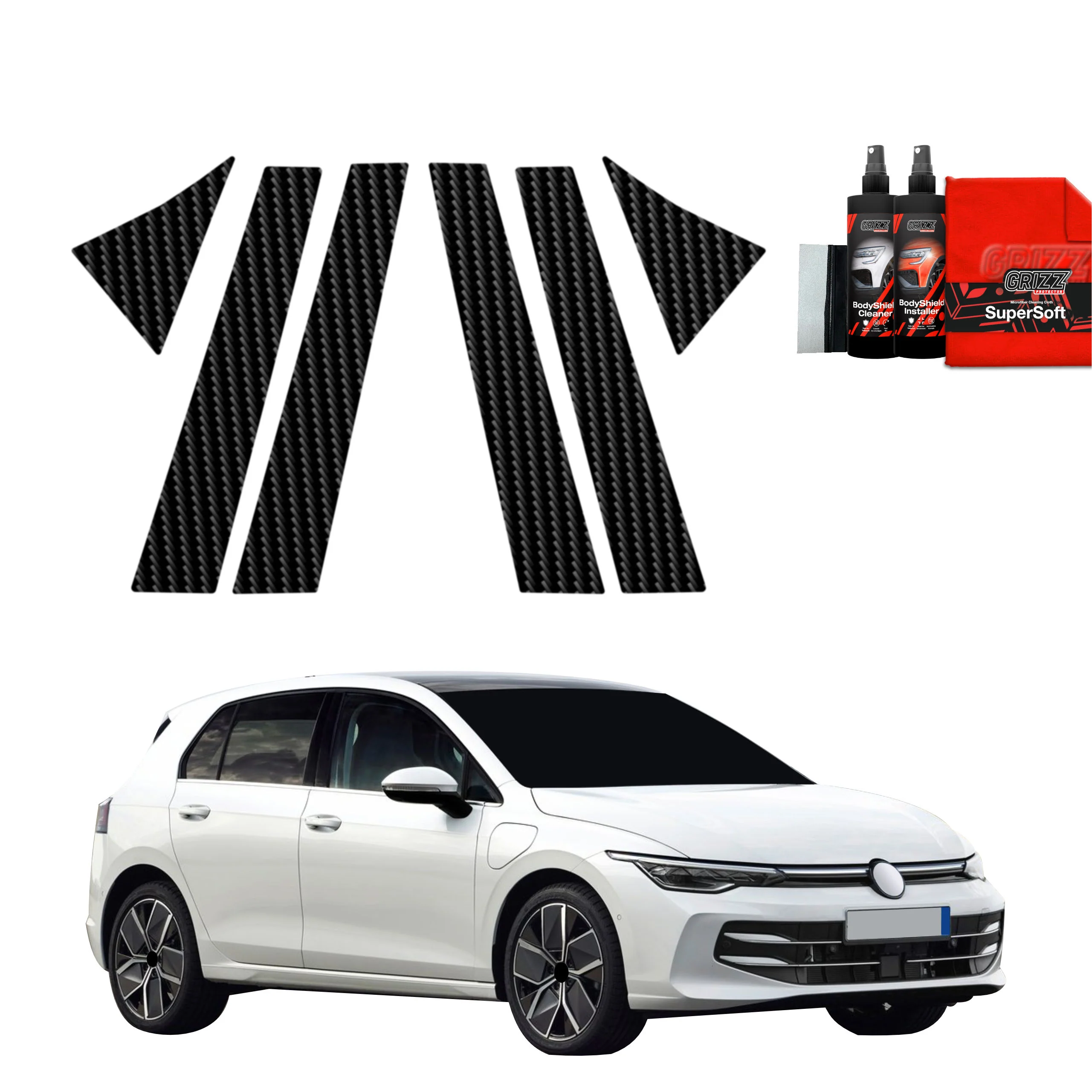 6in1 Kohlenstoff Schutzfolie Grizz Protector für B-C-Säule - Volkswagen VW Golf 8 Hatchback (2024-2025)