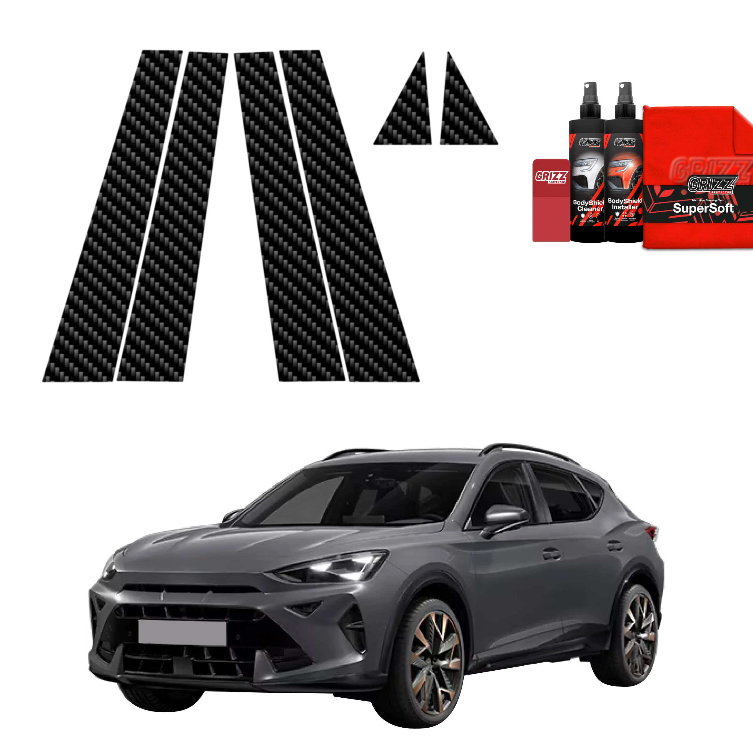 6in1 Kohlenstoff Schutzfolie Grizz Protector für B-Säule - Cupra Formentor Facelift (2024-2025)