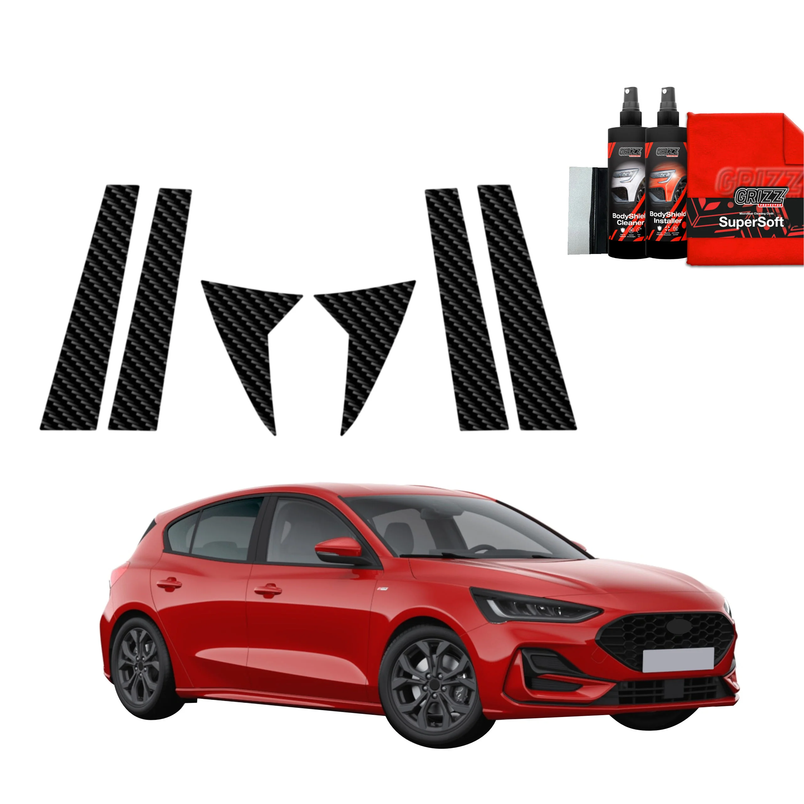 6in1 Kohlenstoff Schutzfolie Grizz Protector für B-Säule - Ford Focus ST-Line X Hatchback Facelift (2021-2025)