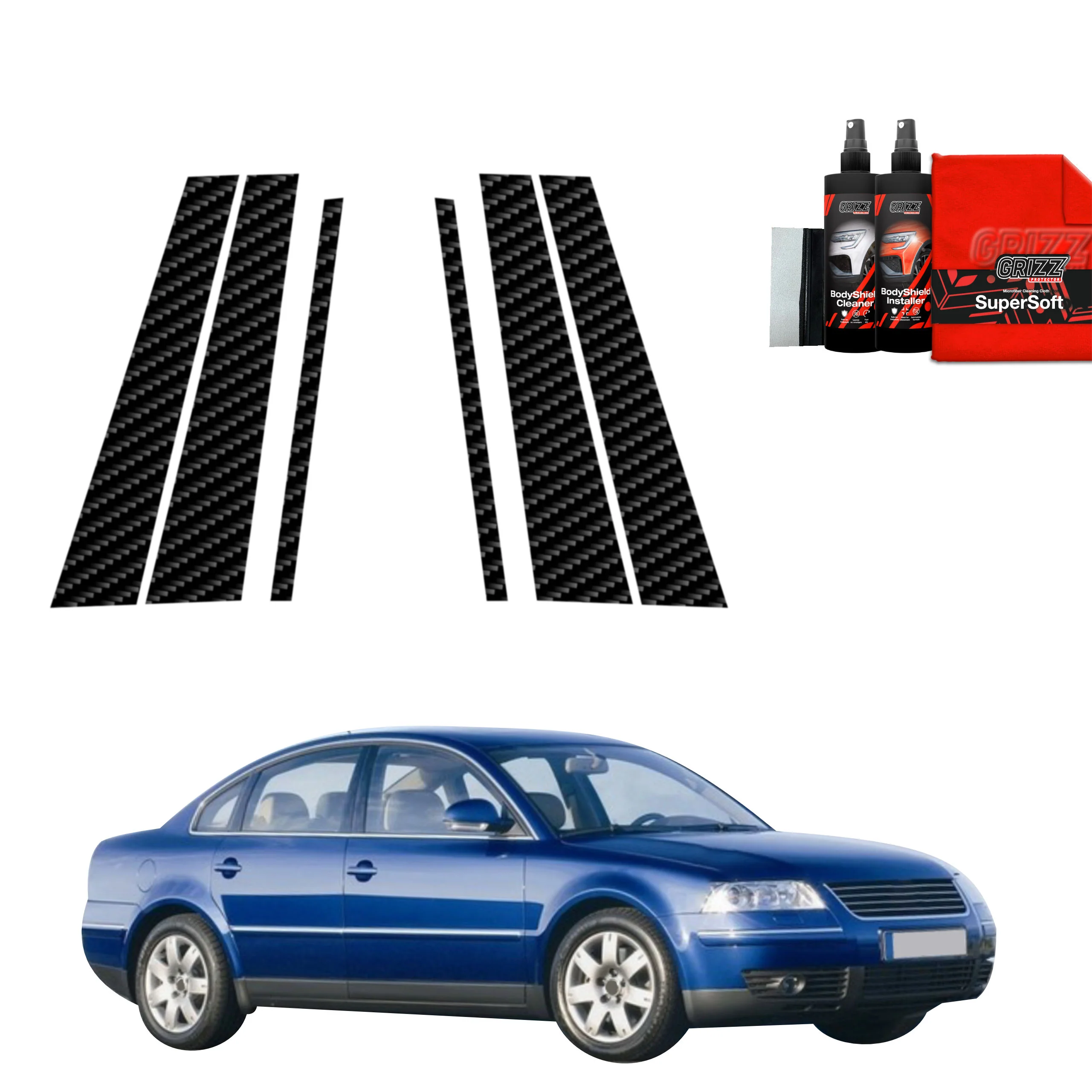 6in1 Kohlenstoff Schutzfolie Grizz Protector für B-Säule - Volkswagen Passat B5 Sedan Facelifting (2000-2005)