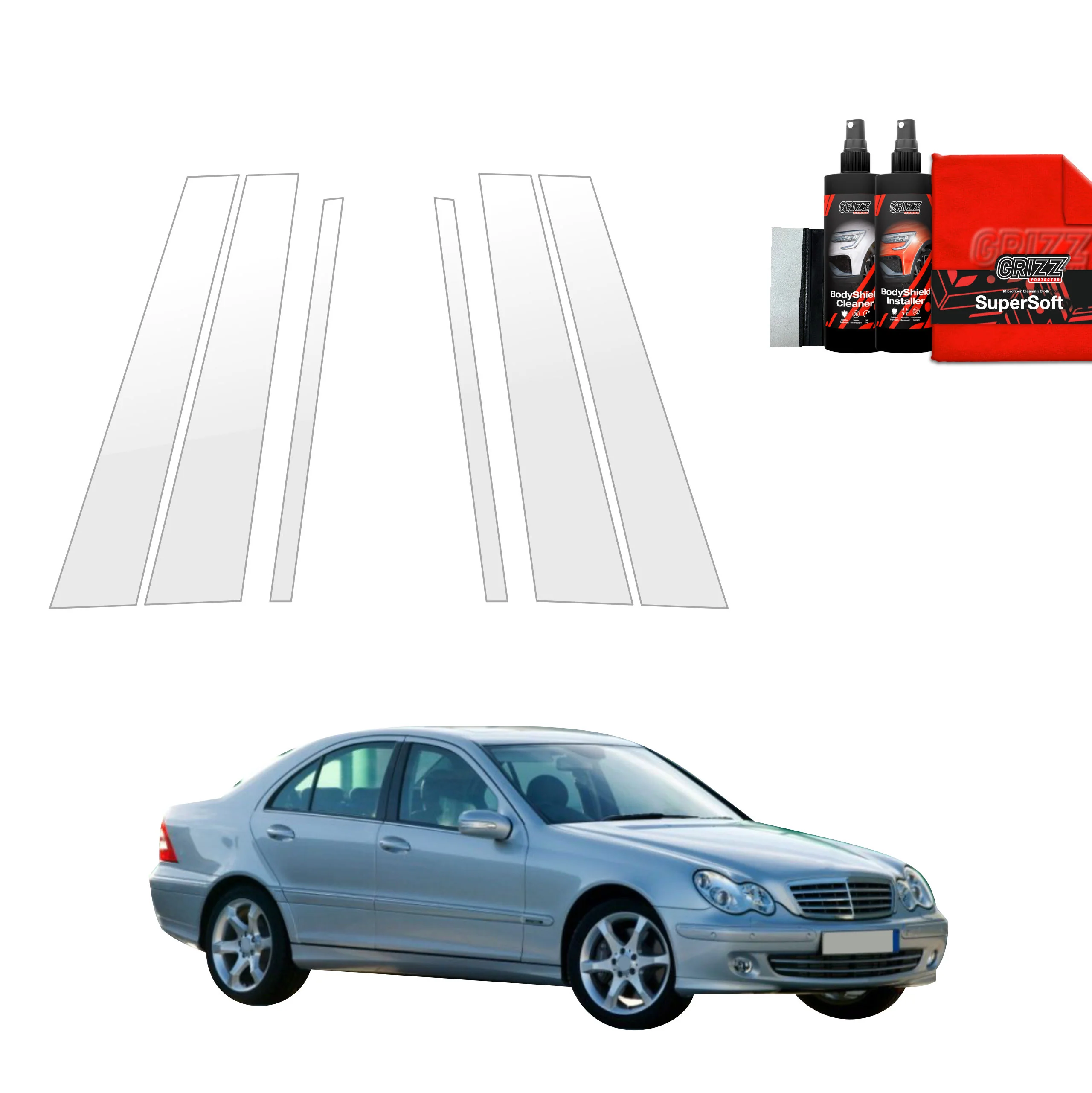 6in1 Schutzfolie Grizz Protector für A-B-C-Säule - Mercedes Benz C Klasse W203 Sedan (2000-2007)