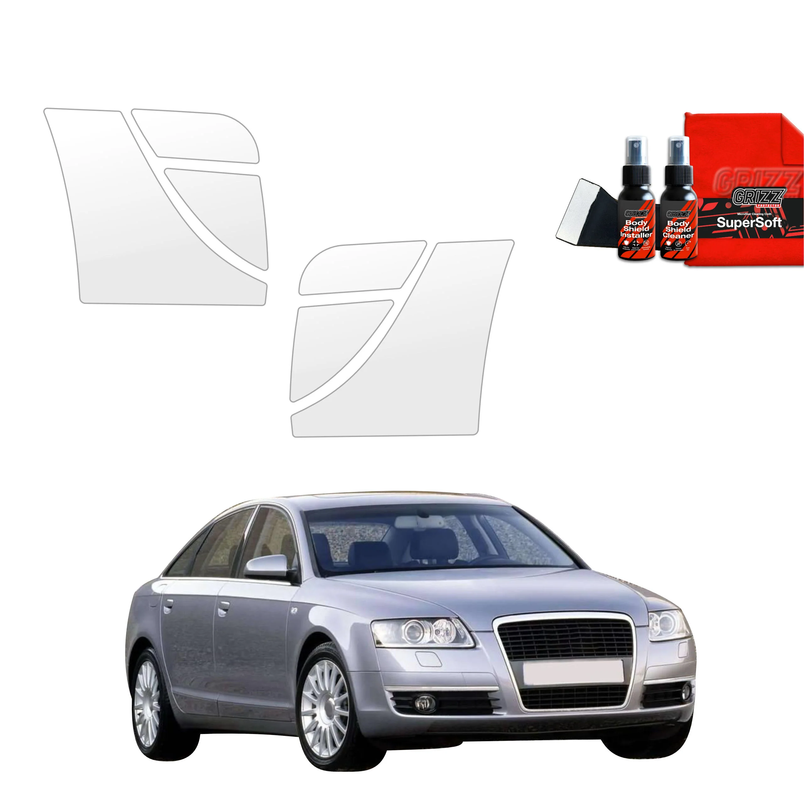 6in1 Schutzfolie Grizz Protector für hinteren & vorderen Seitenschwelle - Audi A6 C6 Sedan 4D (2004-2008)