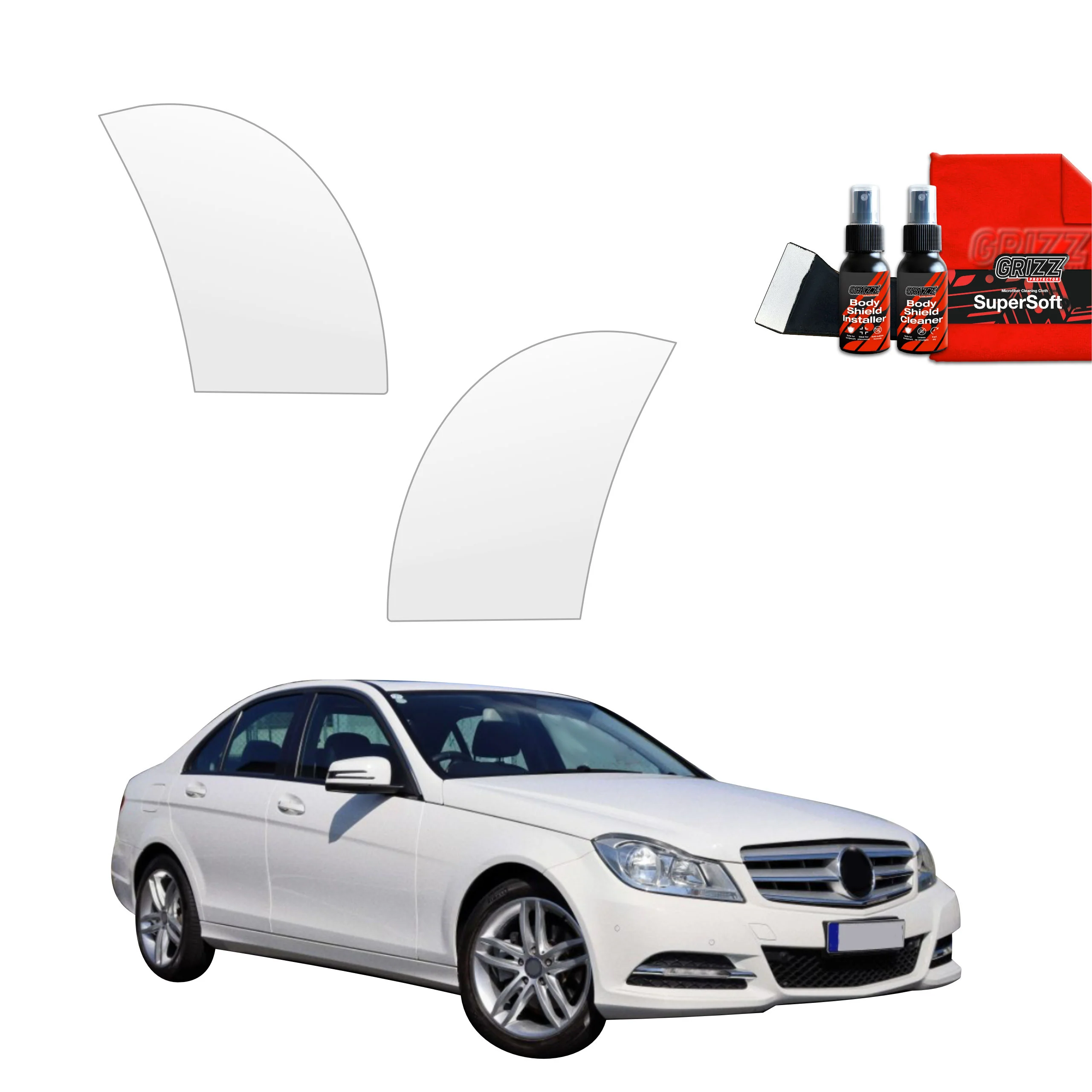 6in1 Schutzfolie Grizz Protector für hinteren & vorderen Seitenschwelle - Mercedes Benz C Klasse W204 Sedan Facelifting (2011-2014)