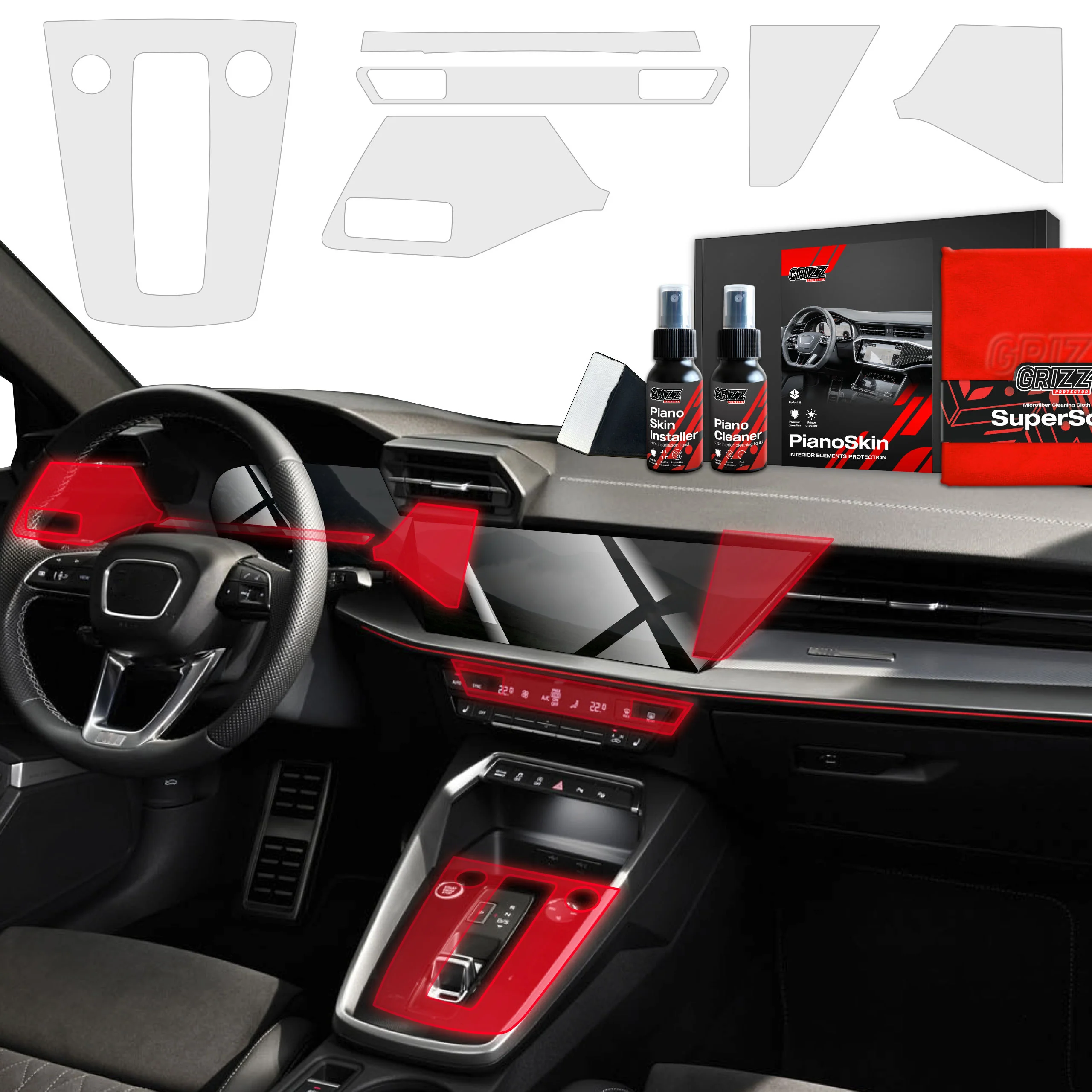6in1 Schutzfolien Grizz Protector für Mittelkonsole & Armaturenbrett - Audi A3 8Y (2020-2024) Matt