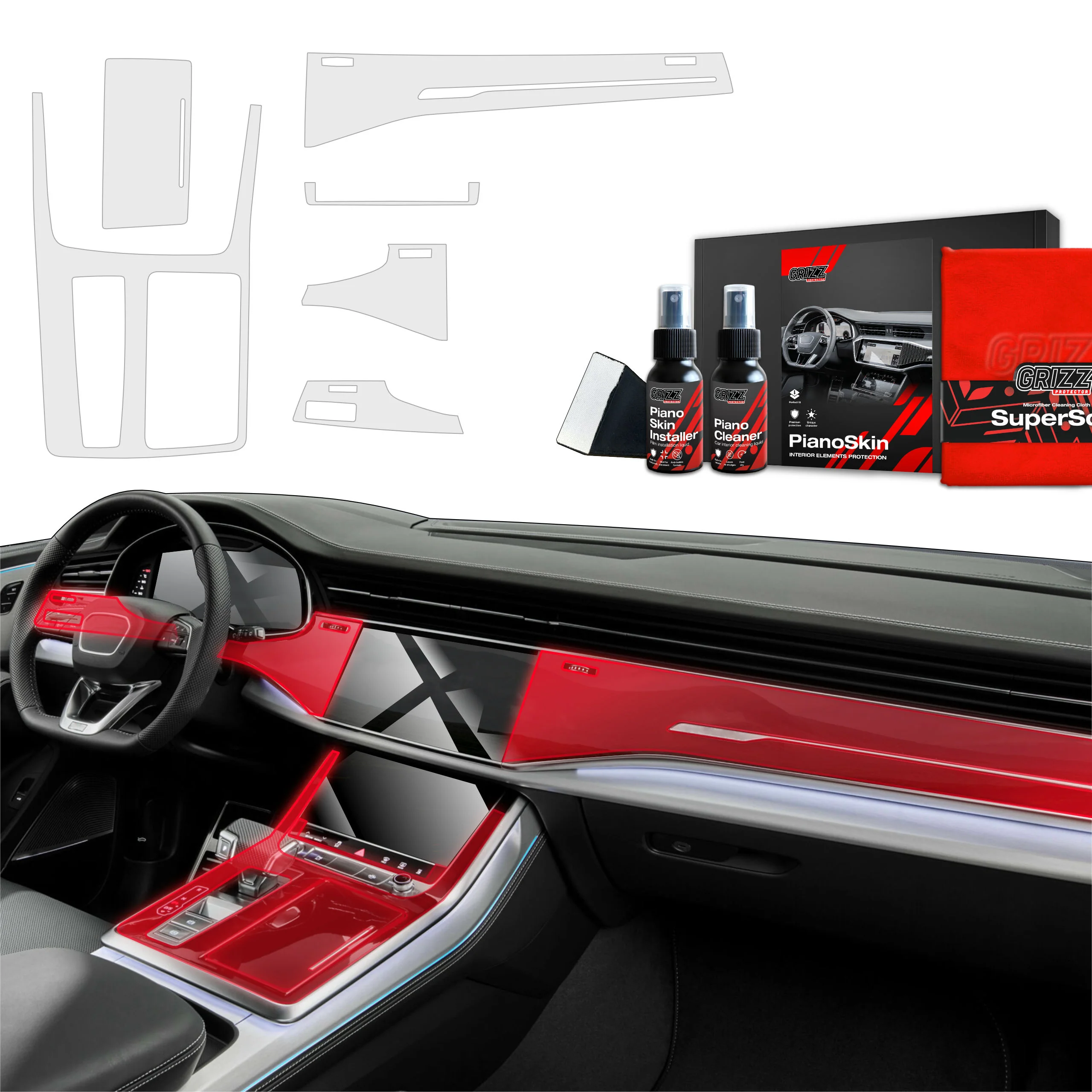 6in1 Schutzfolien Grizz Protector für Mittelkonsole & Armaturenbrett - Audi Q7 (2018-2025) Matt