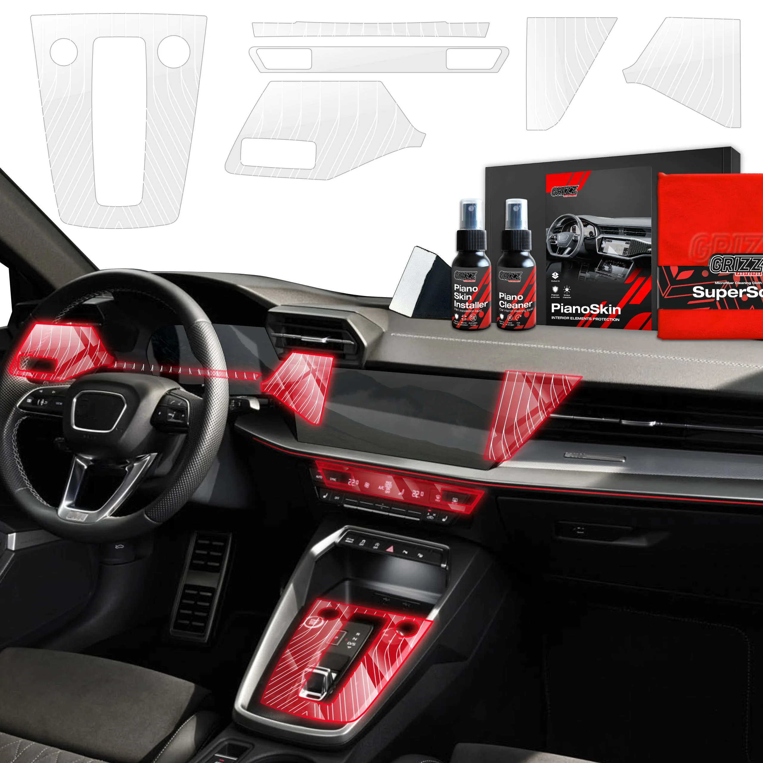 6in1 Schutzfolien Grizz Protector für Mittelkonsole & Armaturenbrett - Audi S3 8Y (2020-2025) Glanz Dynamic