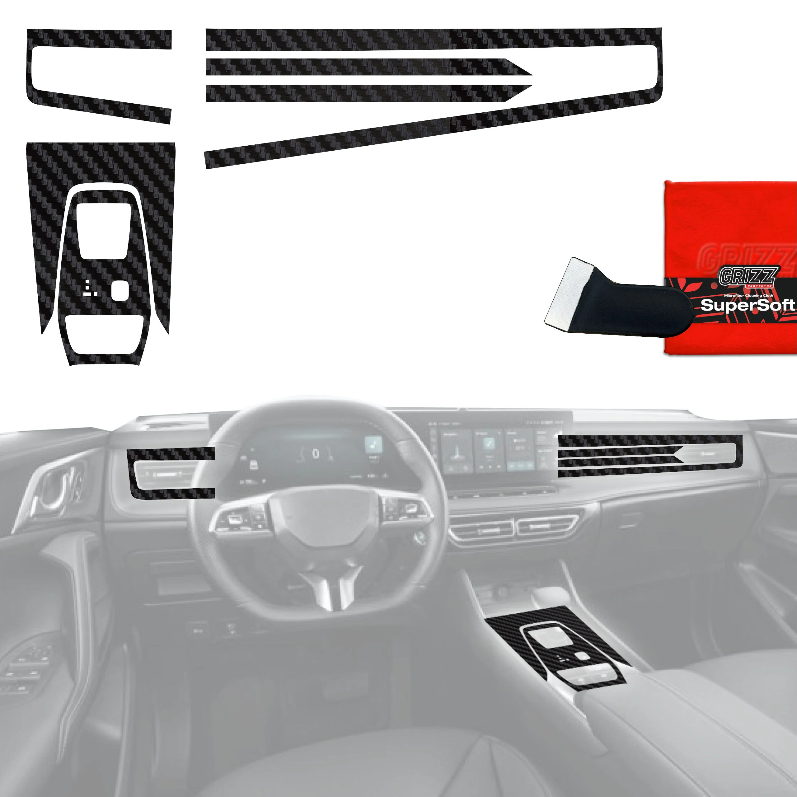 6in1 Schutzfolien Grizz Protector für Mittelkonsole & Armaturenbrett - MG HS (2024-2025) Carbon Optik Matt Antifingerprint