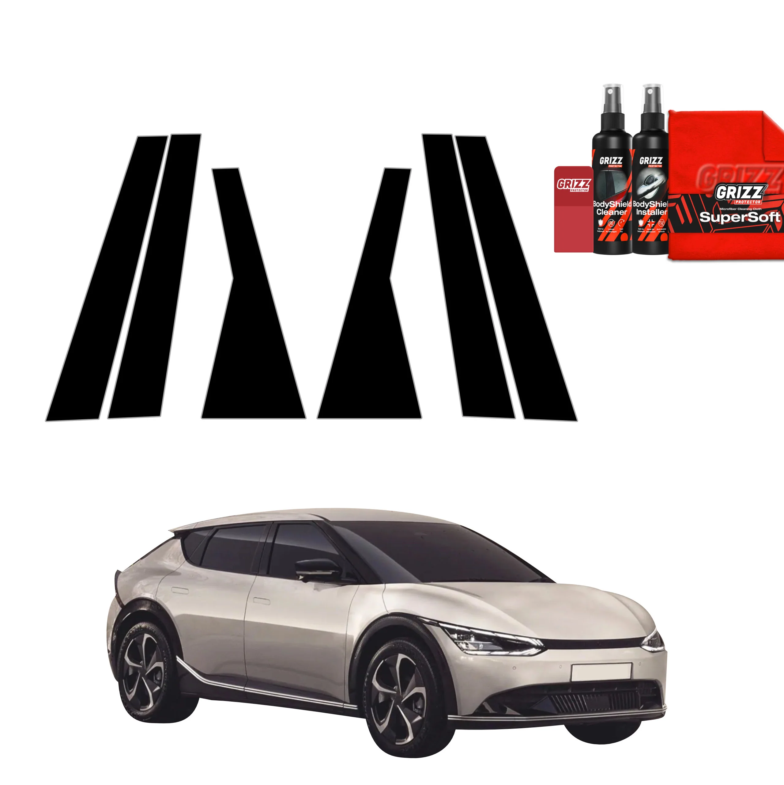 6in1 Schwarze Grizz Protector schutzfolie für B-C-Säule - Kia EV6 (2025-2026)