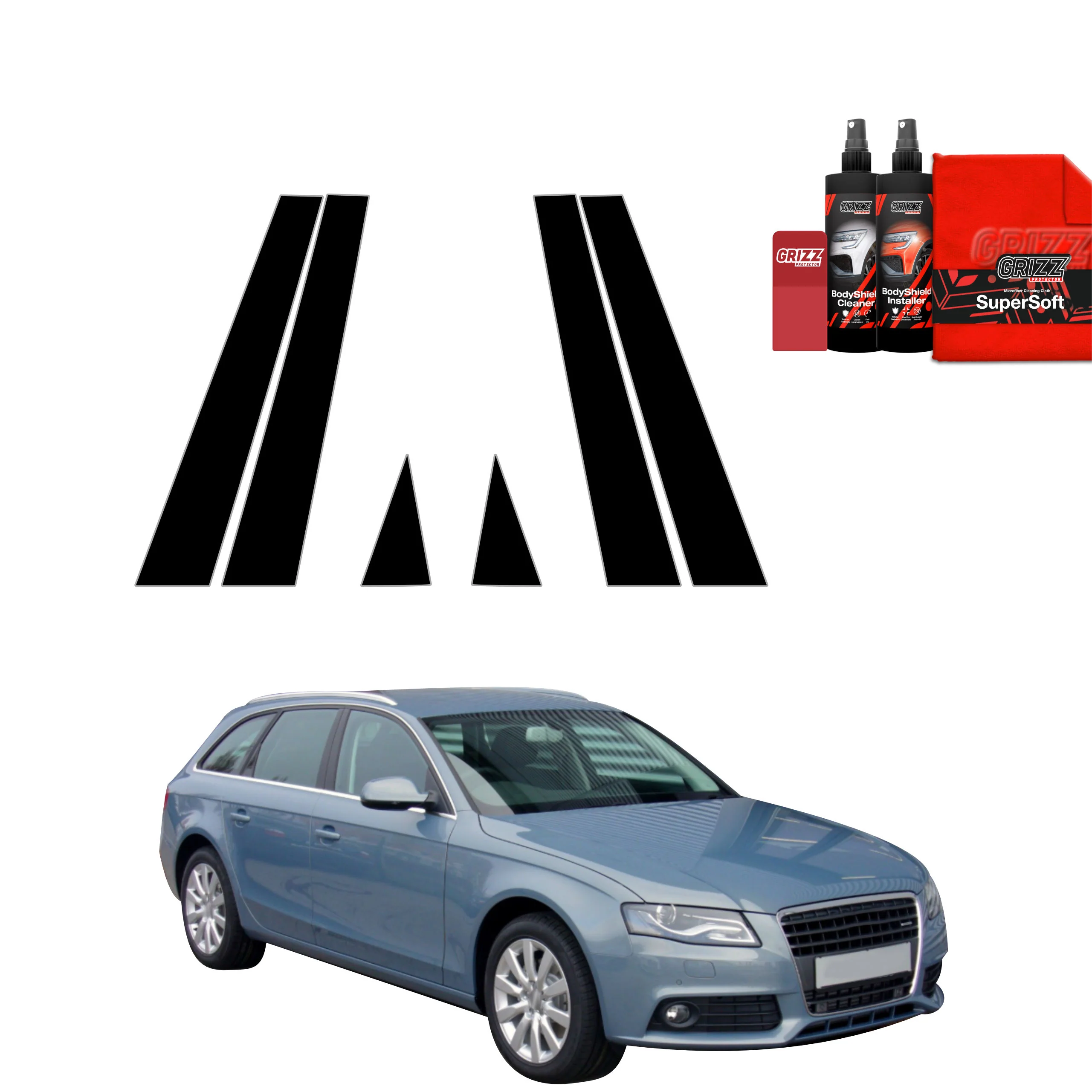 6in1 Schwarze Grizz Protector schutzfolie für B-C-Säule - Audi A4 B8 Avant (2007-2011)
