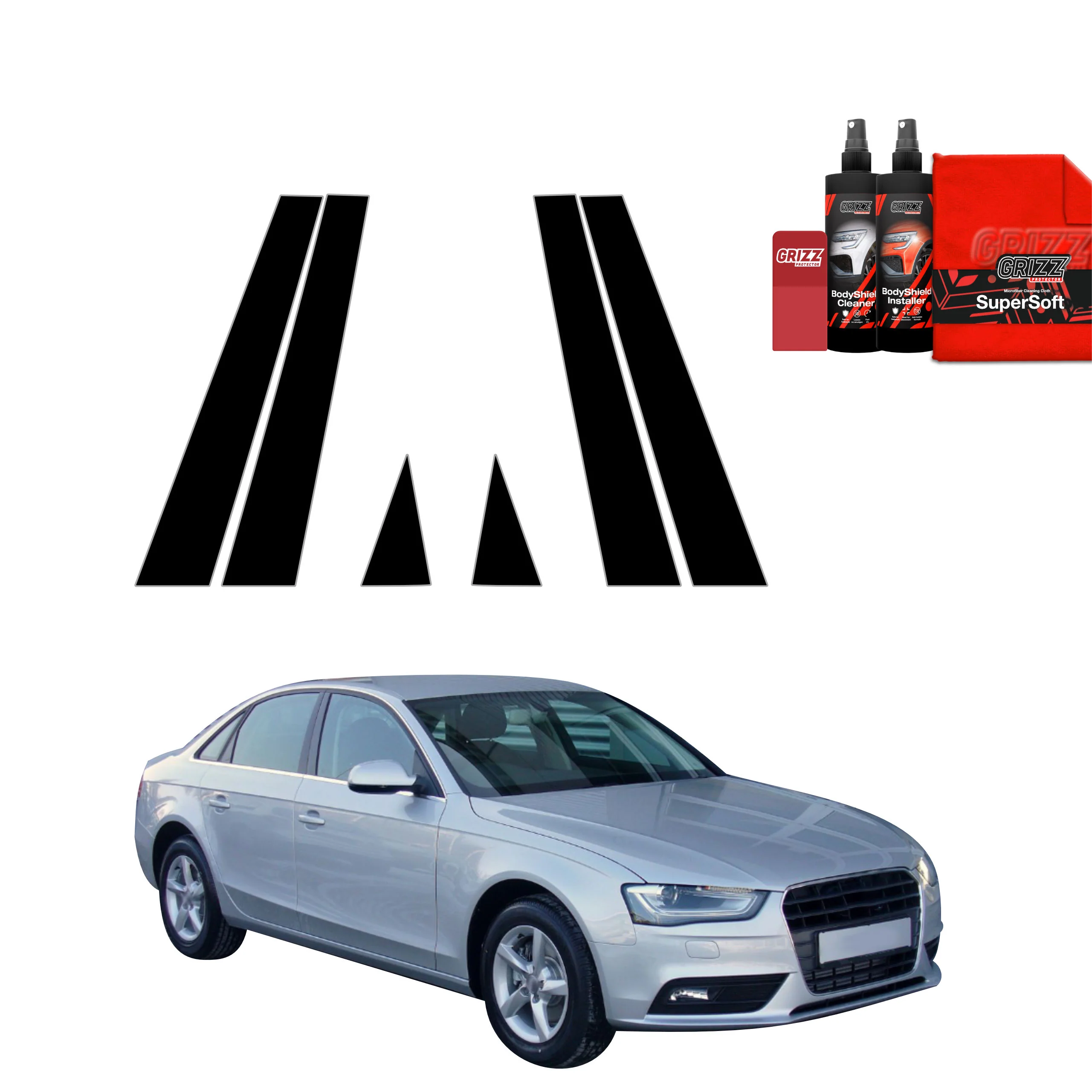 6in1 Schwarze Grizz Protector schutzfolie für B-C-Säule - Audi A4 B8 Sedan Facelifting (2011-2015)