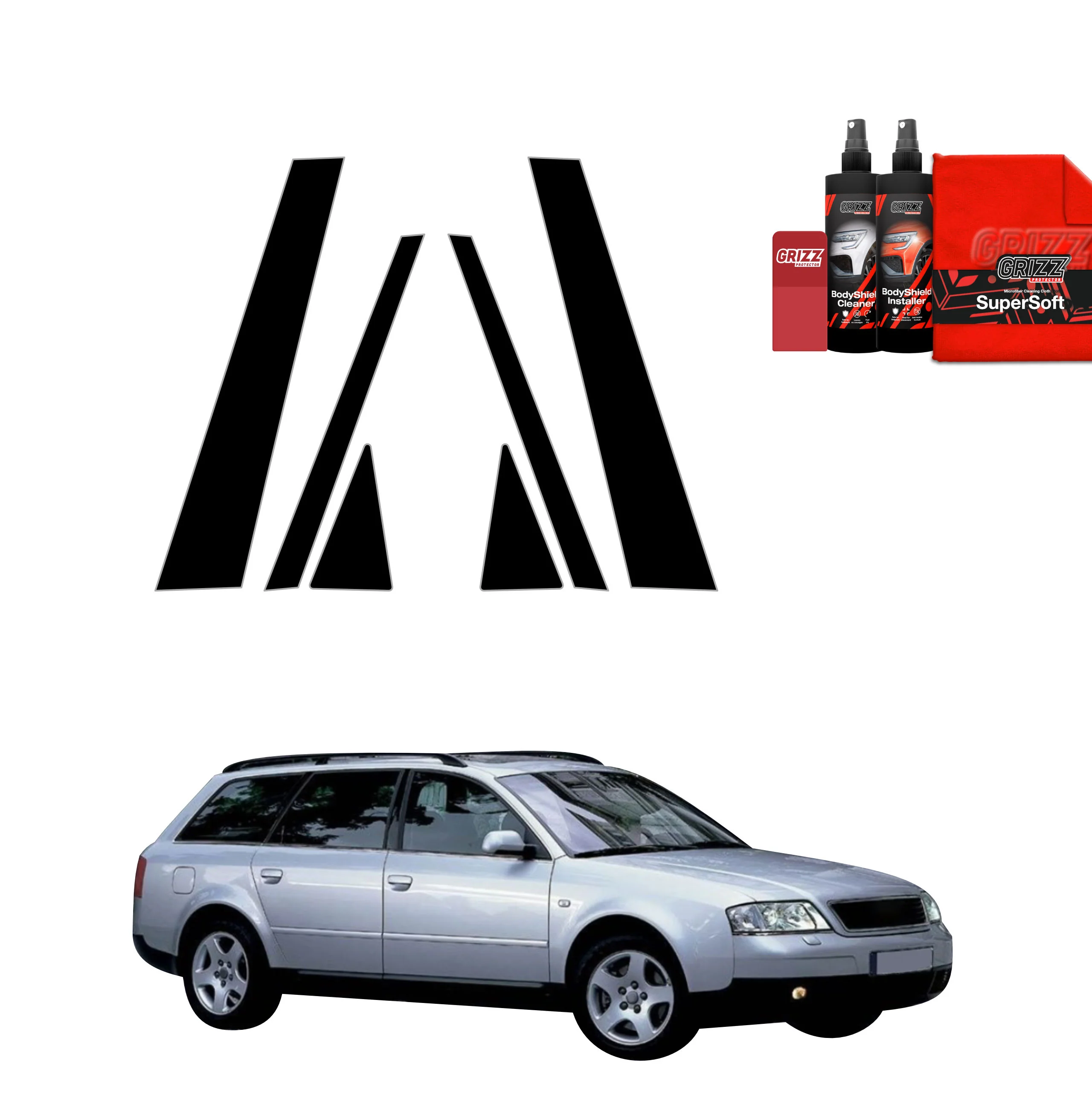 6in1 Schwarze Grizz Protector schutzfolie für B-C-Säule - Audi A6 C5 Avant (1998-2004)