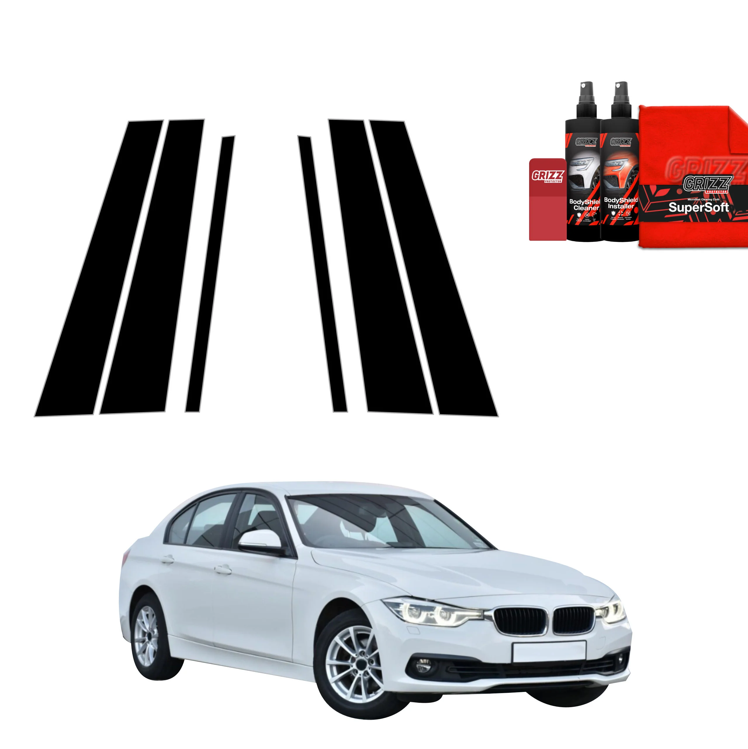 6in1 Schwarze Grizz Protector schutzfolie für B-C-Säule - BMW 3 F30 Sedan LCI (2015-2018)